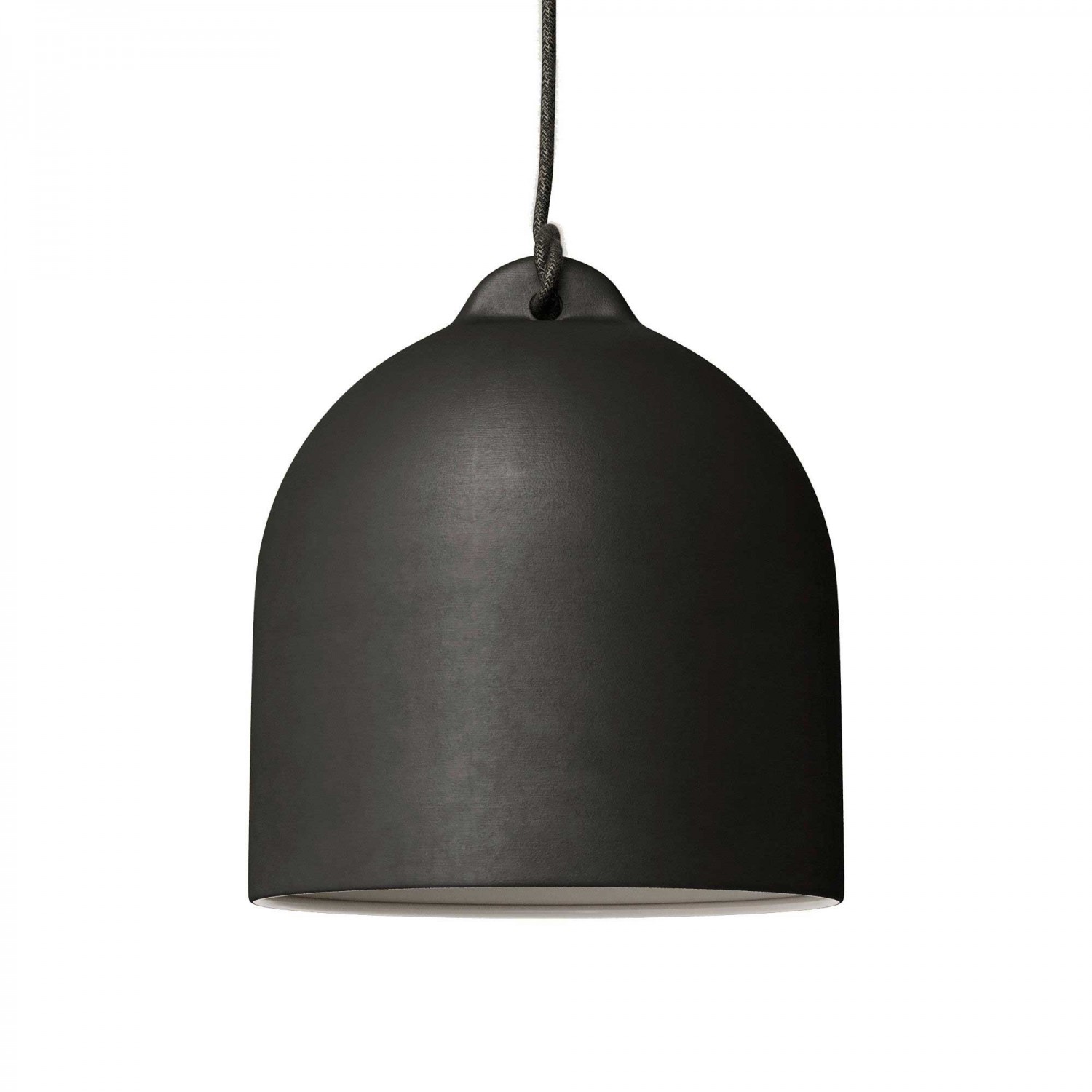 Pendant lamp with textile cable and lampshade Bell M in ceramic - Made in Italy - Bulb included