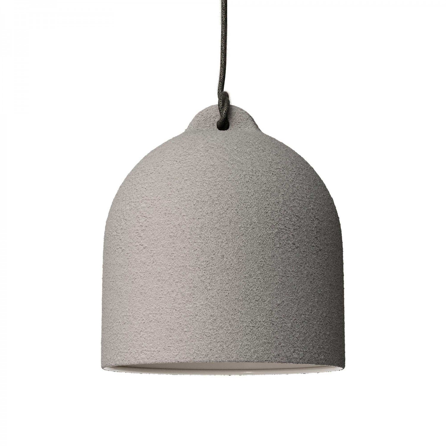 Pendant lamp with textile cable and lampshade Bell M in ceramic - Made in Italy - Bulb included