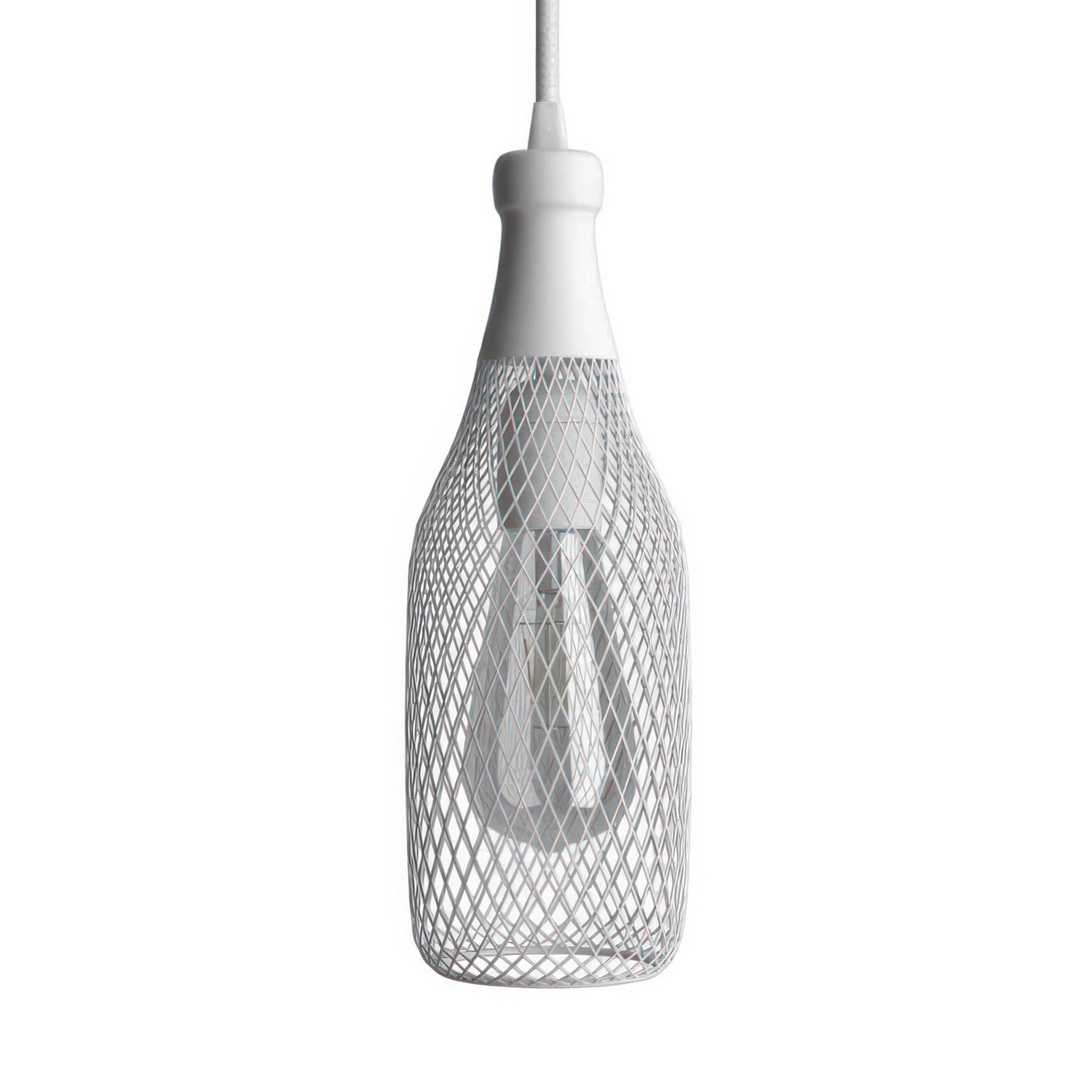 Pendant lamp with textile cable, Magnum bottle lampshade and metal details - Made in Italy - Bulb included