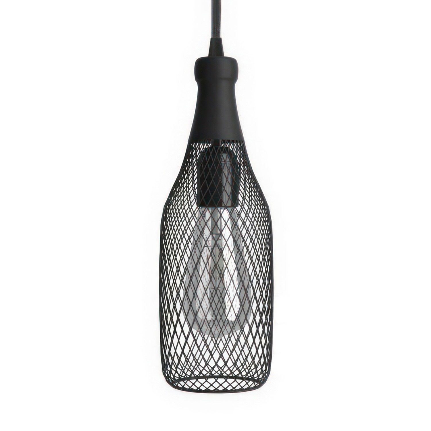 Pendant lamp with textile cable, Magnum bottle lampshade and metal details - Made in Italy - Bulb included