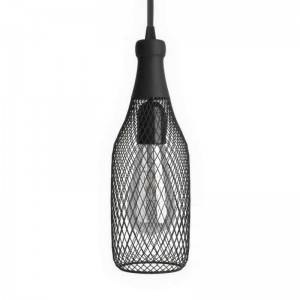 Lámpara colgante hecha en Italia con cable textil, bombilla, pantalla botella Magnum con detalles metálicos