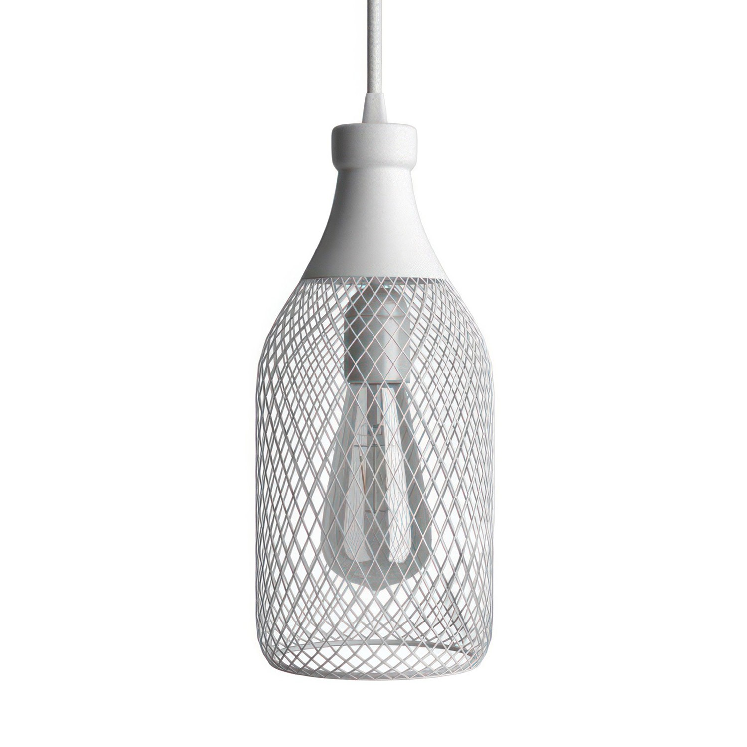 Pendant lamp with textile cable, Jéroboam bottle lampshade and metal details - Made in Italy - Bulb included