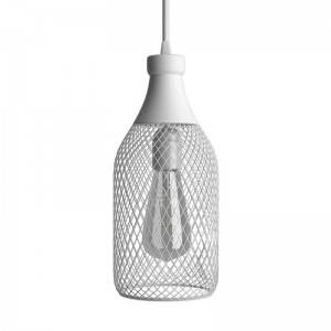 Lámpara colgante hecha en Italia con cable textil, bombilla, pantalla botella Jeroboam con detalles metálicos