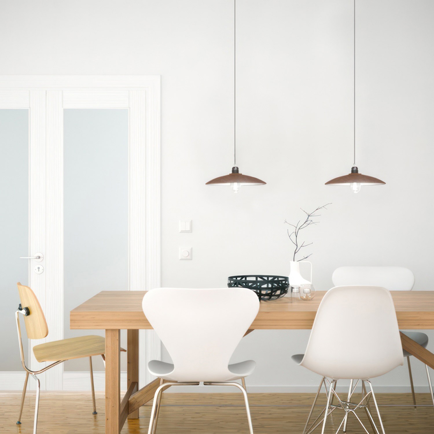 Pendant lamp with textile cable, ceramic Dish lampshade and metal details - Made in Italy - Bulb included