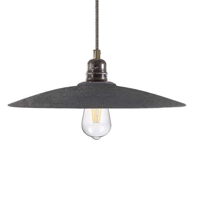 Pendant lamp with textile cable, ceramic Dish lampshade and metal details - Made in Italy - Bulb included