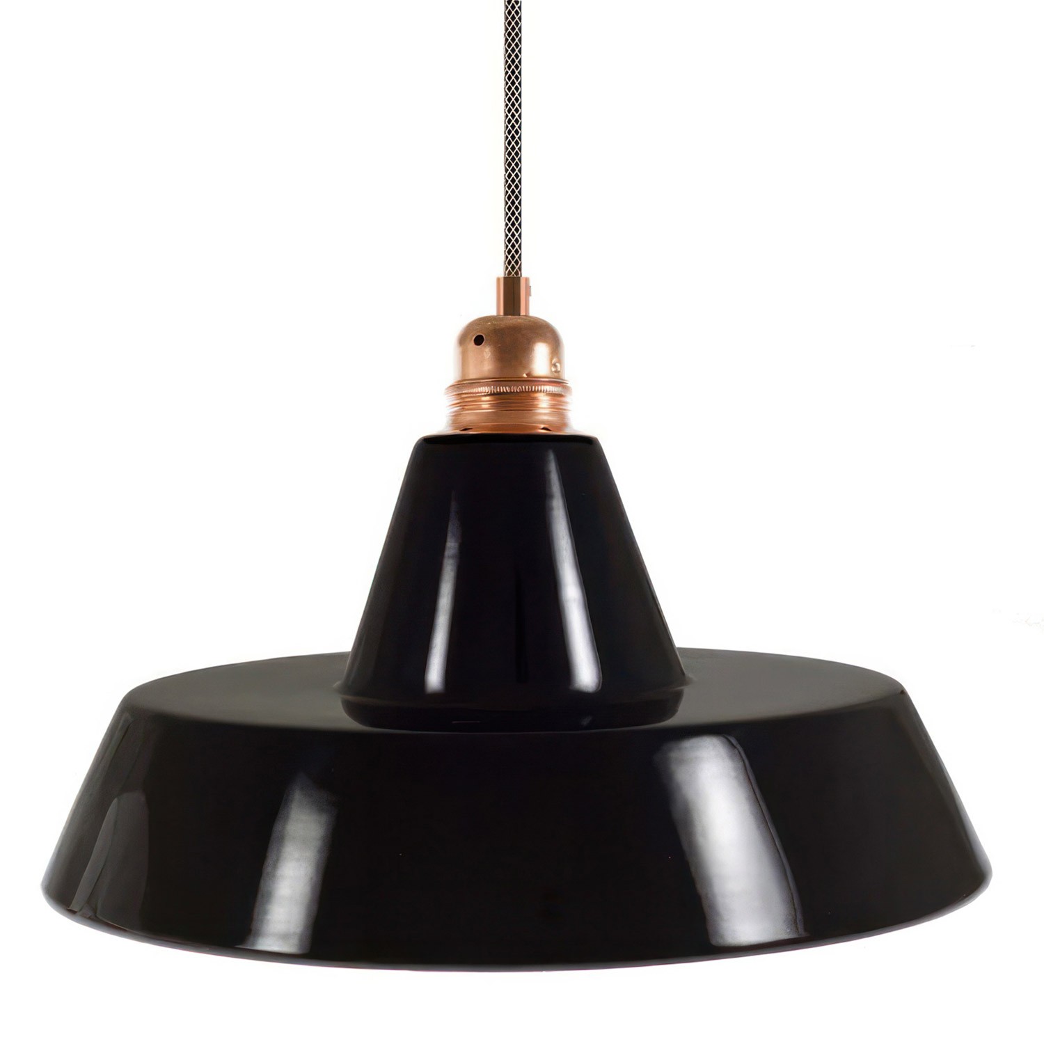 Pendant lamp with textile cable, Industrial ceramic lampshade and metal finishes - Made in Italy - Bulb included