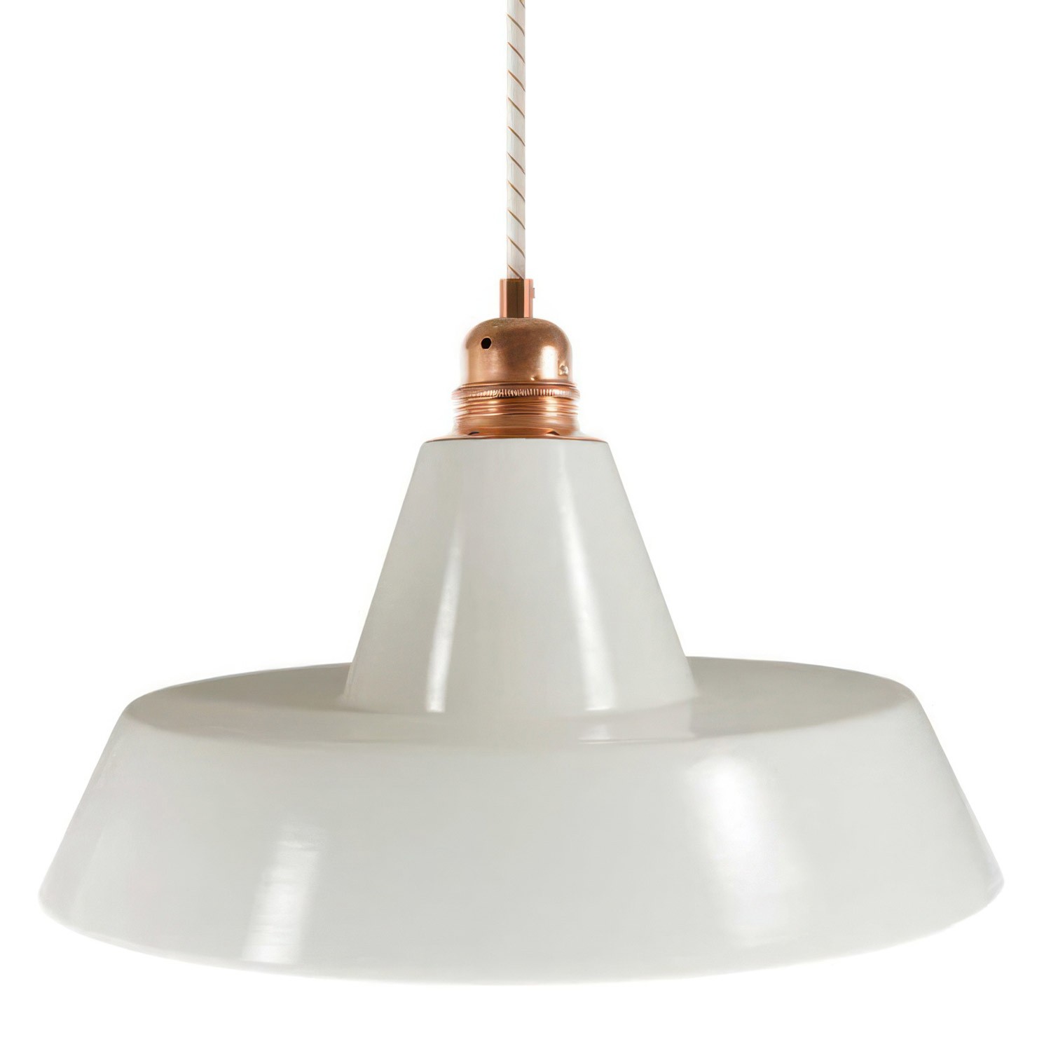 Pendant lamp with textile cable, Industrial ceramic lampshade and metal finishes - Made in Italy - Bulb included