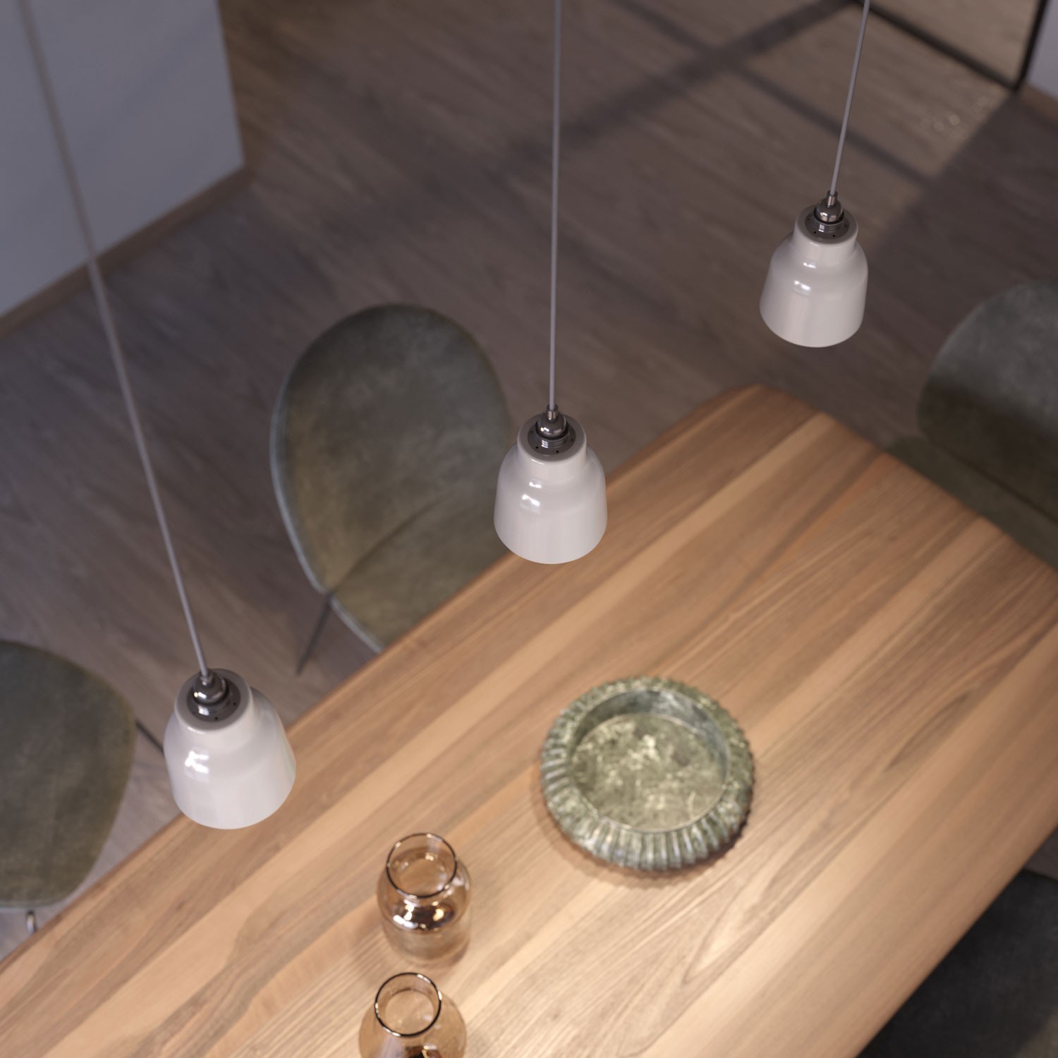 Pendant lamp with textile cable, Vase ceramic lampshade and metal details - Made in Italy - Bulb included