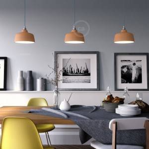 Pendant lamp with textile cable, Cup ceramic lampshade and metal details - Made in Italy - Bulb included