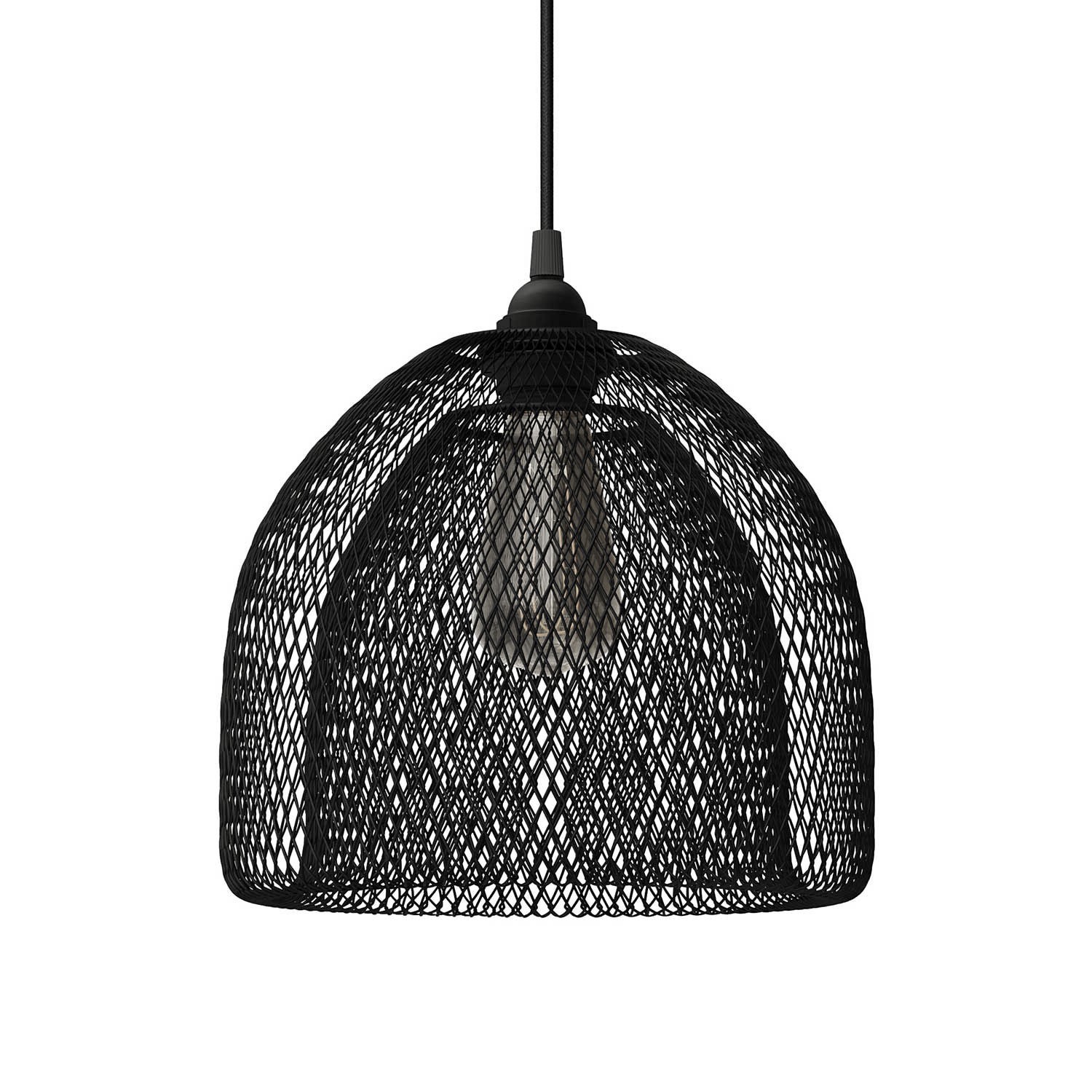 Pendant lamp with textile cable, Ghostbell XL cage lampshade and metal details - Made in Italy - Bulb included