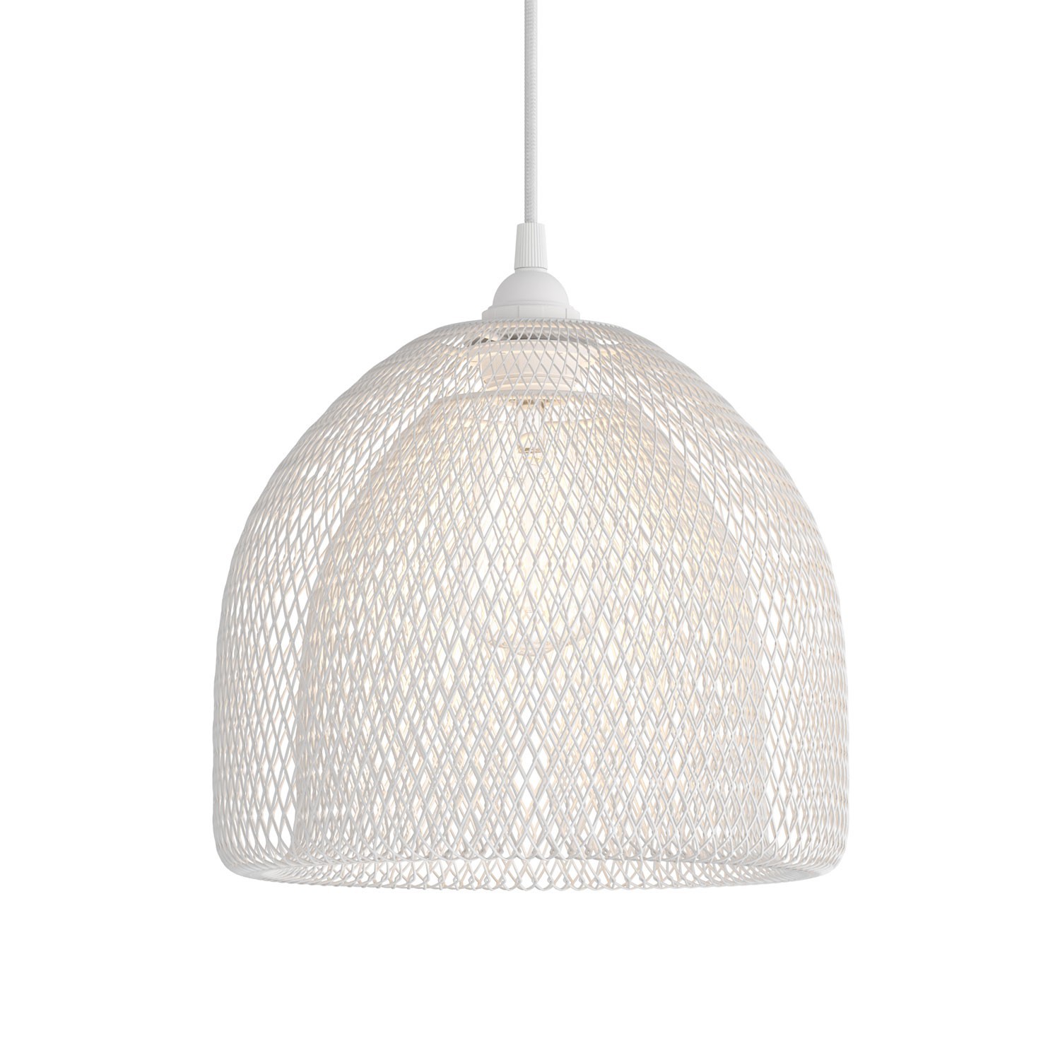 Pendant lamp with textile cable, Ghostbell XL cage lampshade and metal details - Made in Italy - Bulb included