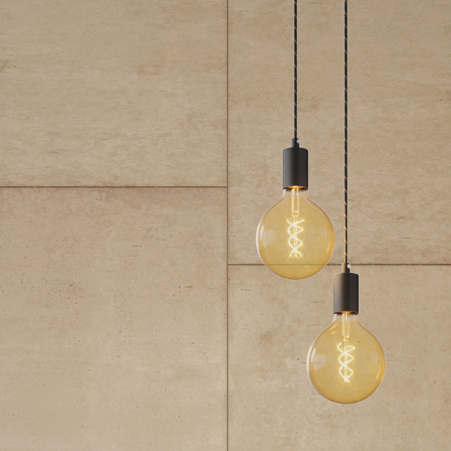 2-light multi-pendant lamp featuring fabric cable and metal finishes