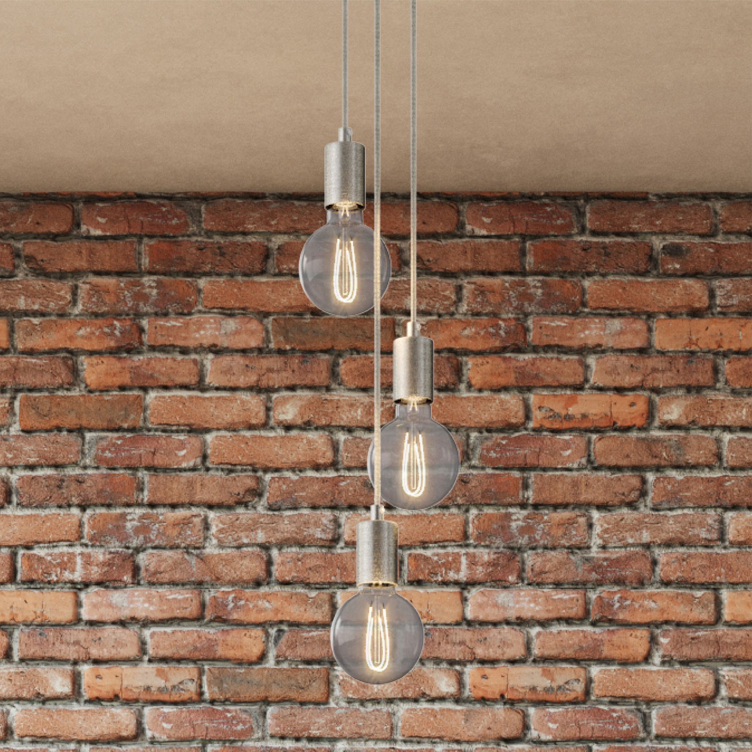 3-light multi-pendant lamp featuring fabric cable and metal finishes