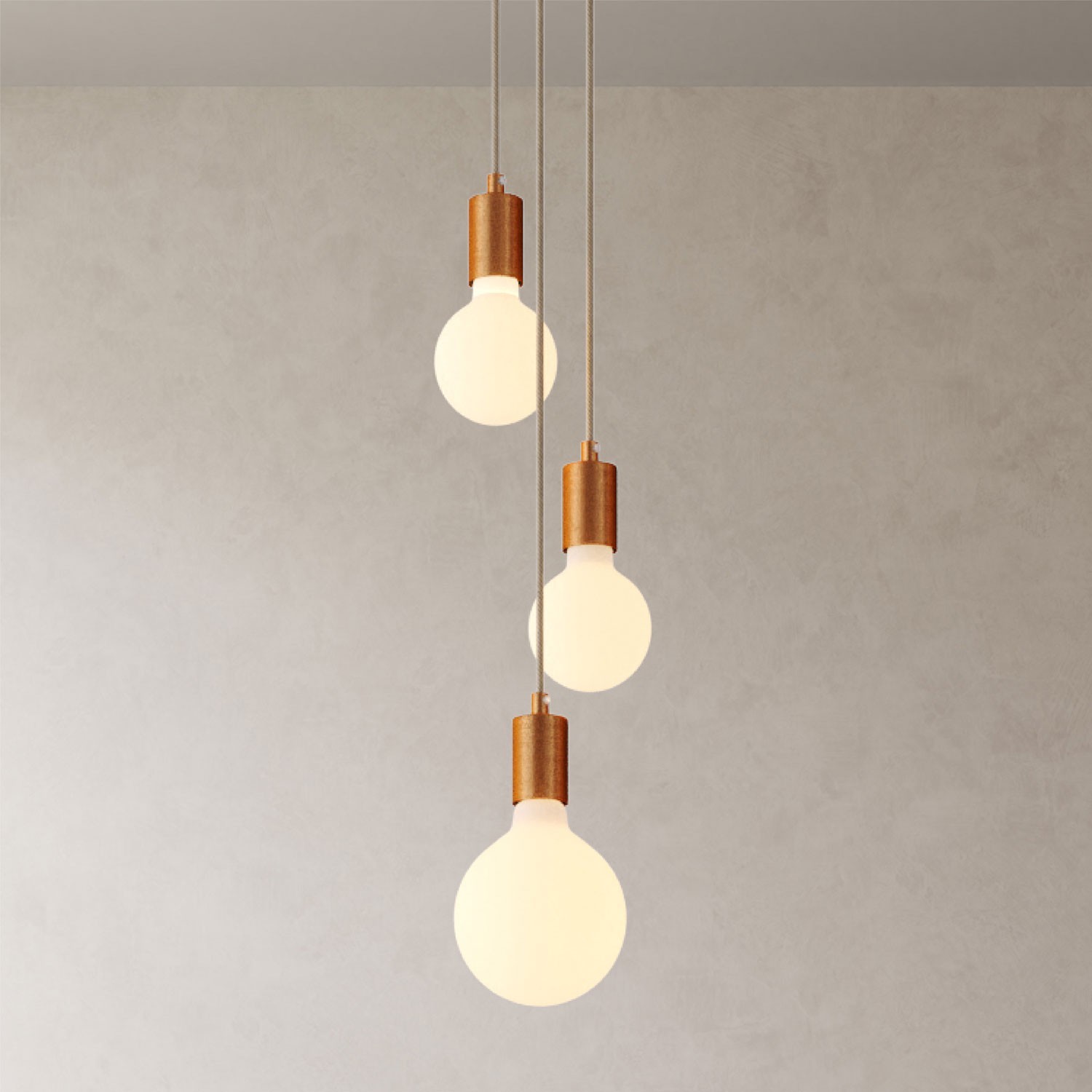 3-light multi-pendant lamp featuring fabric cable and metal finishes