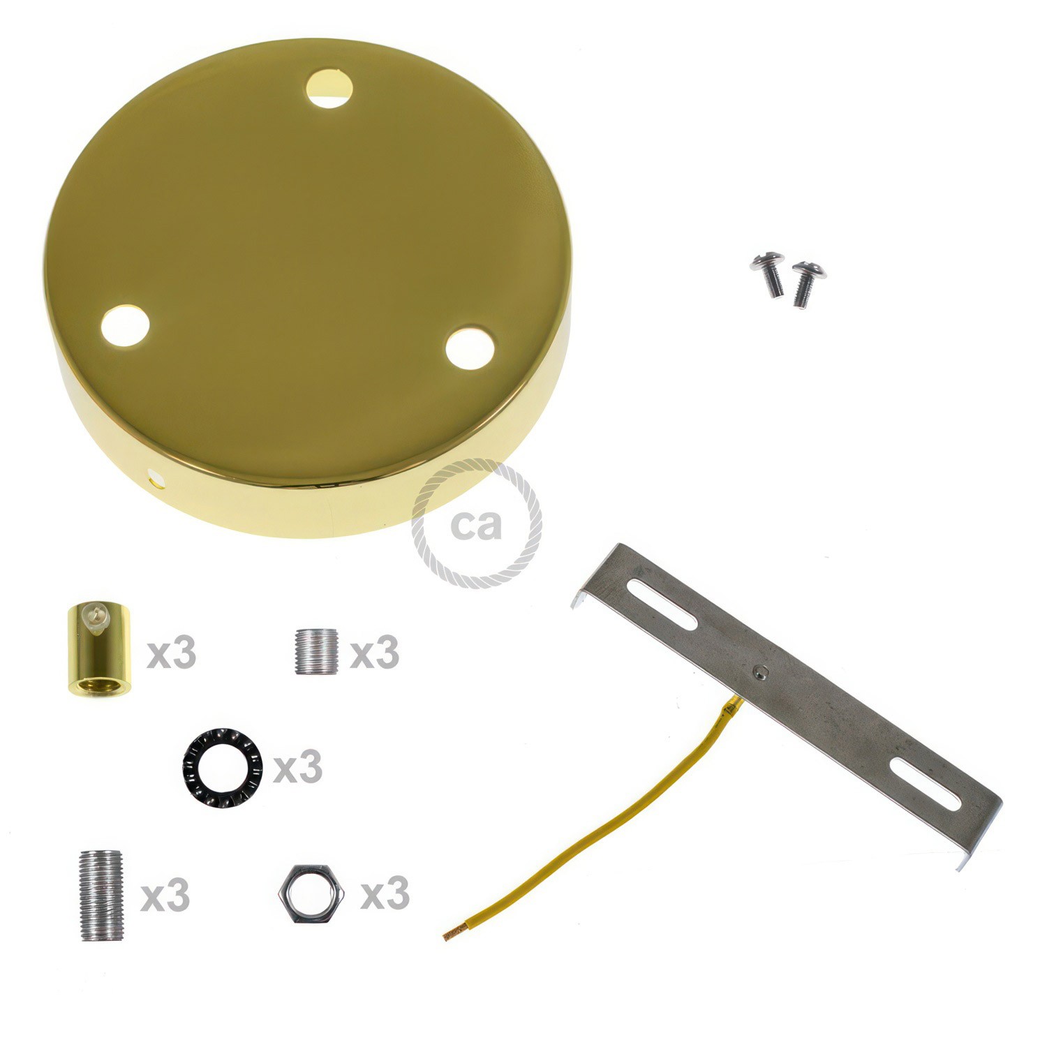 Cylindrical metal 3-hole ceiling rose kit