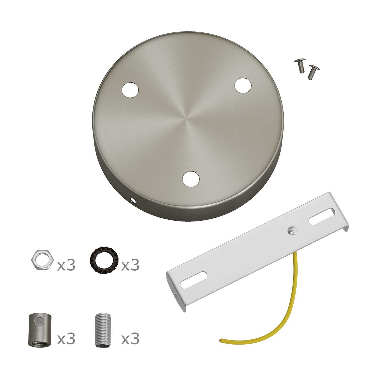 Cylindrical metal 3-hole ceiling rose kit