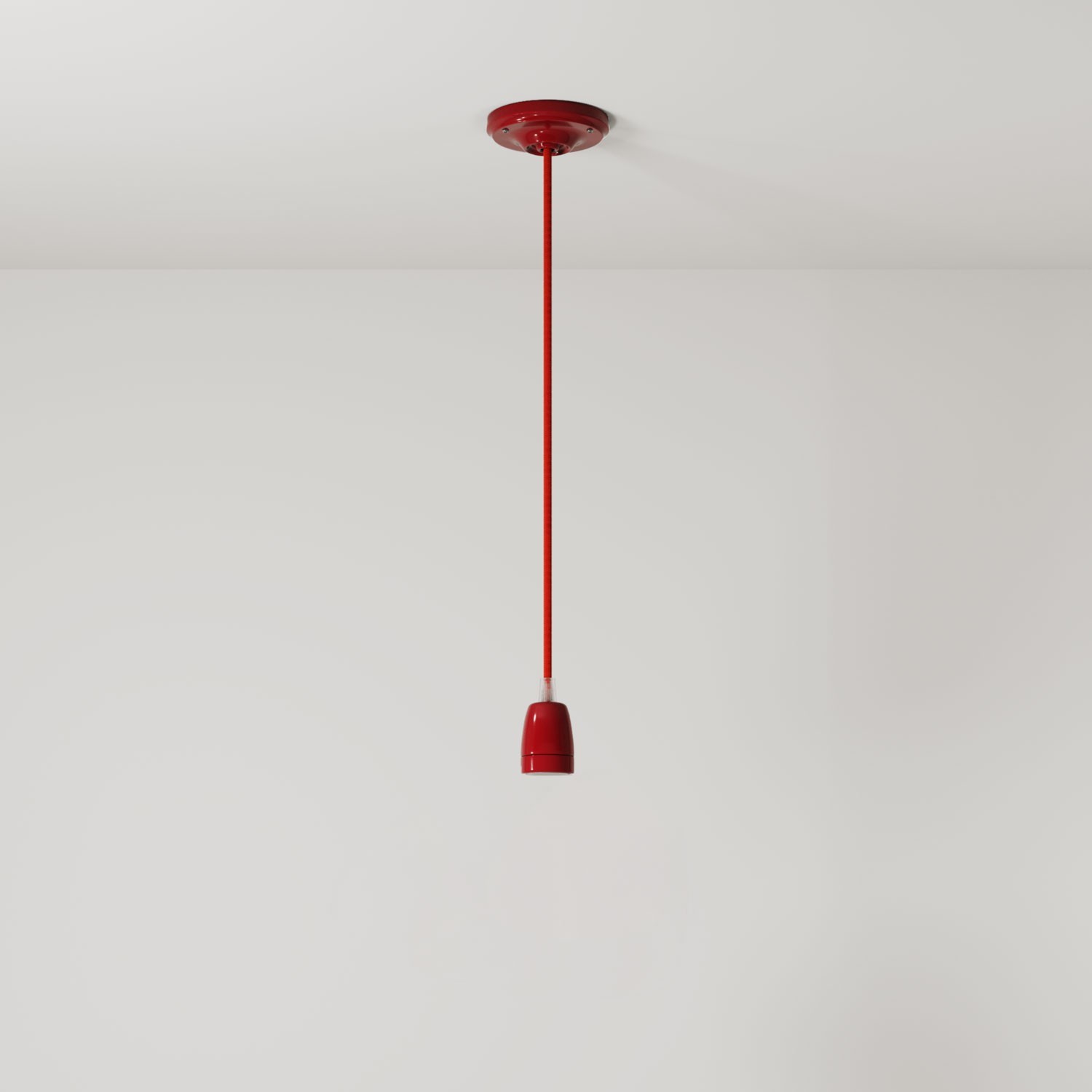 Pendant lamp with textile cable and coloured porcelain details - Made in Italy - Bulb included