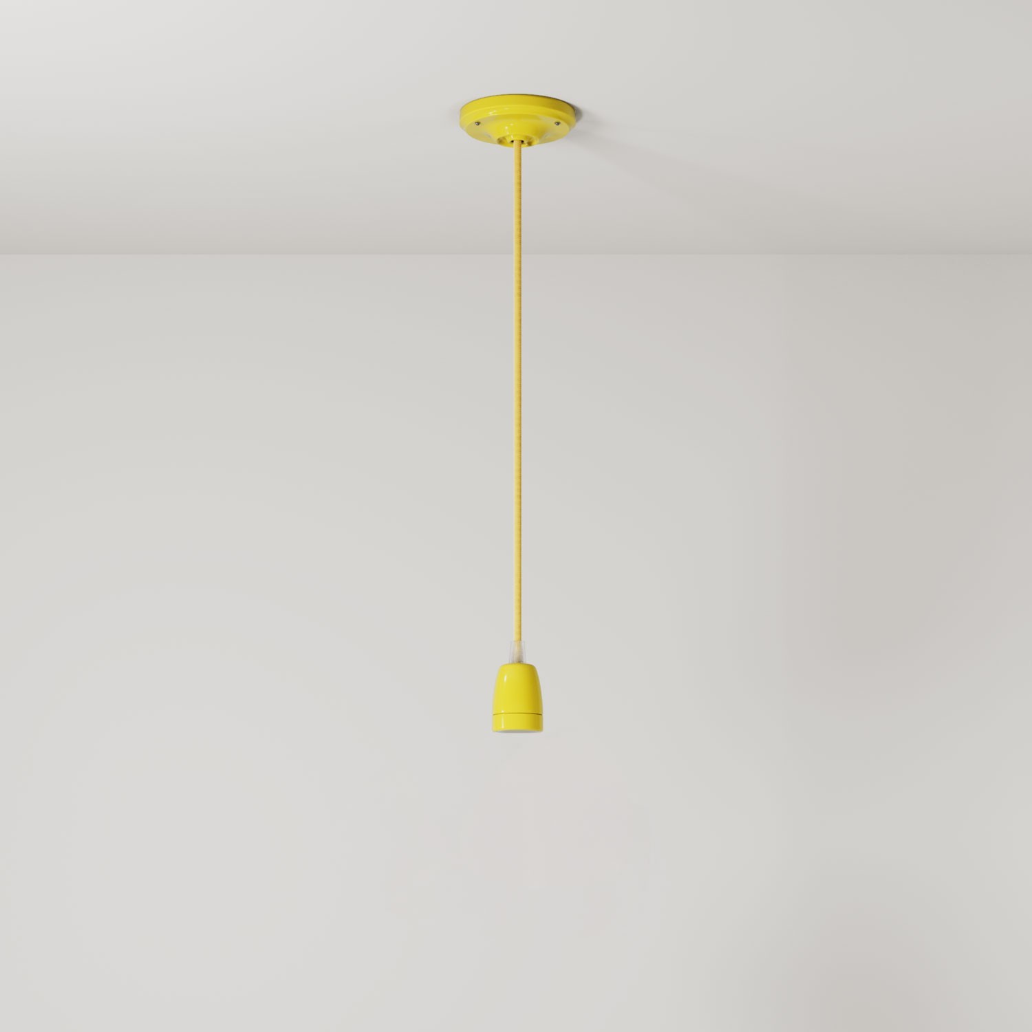 Pendant lamp with textile cable and coloured porcelain details - Made in Italy - Bulb included