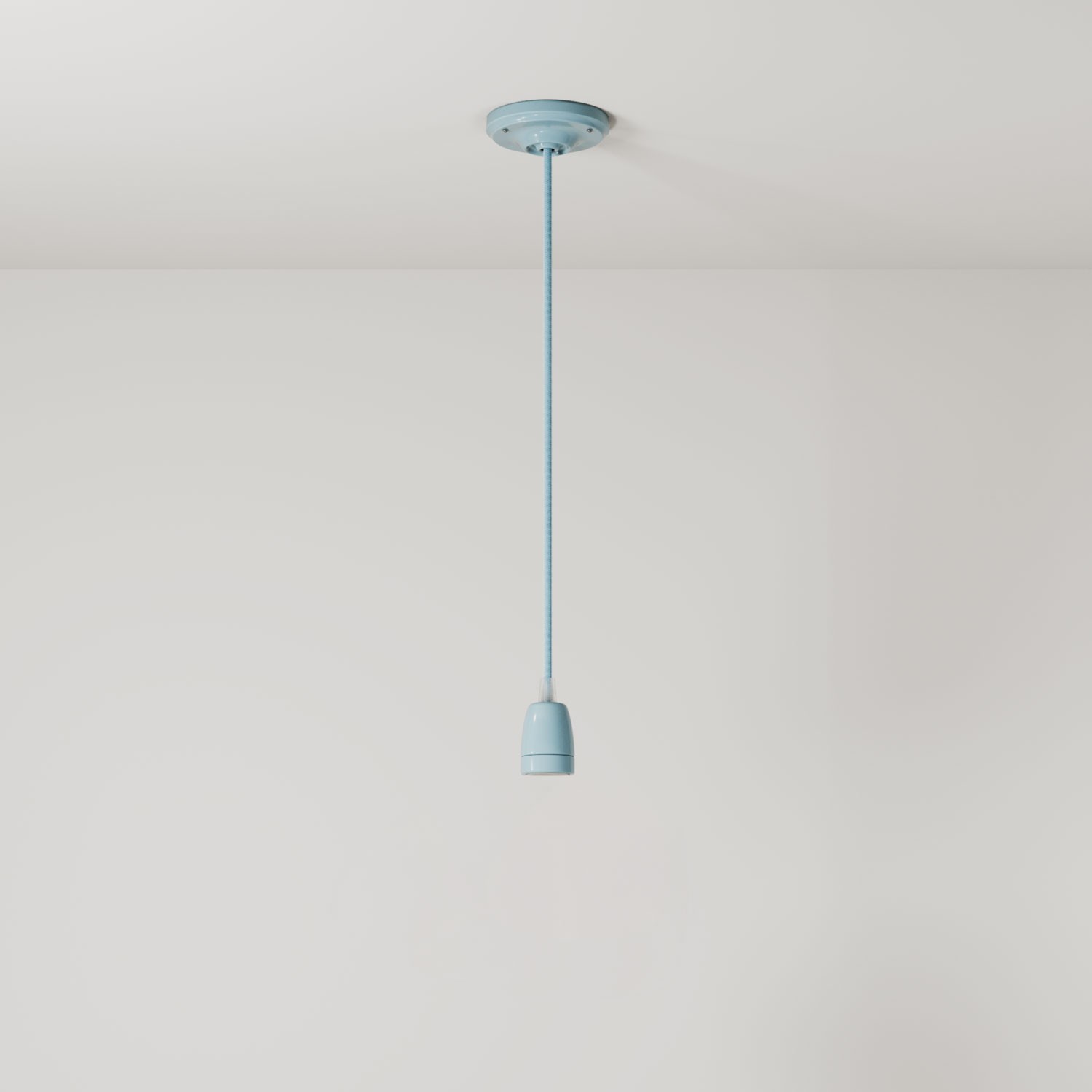 Pendant lamp with textile cable and coloured porcelain details - Made in Italy - Bulb included