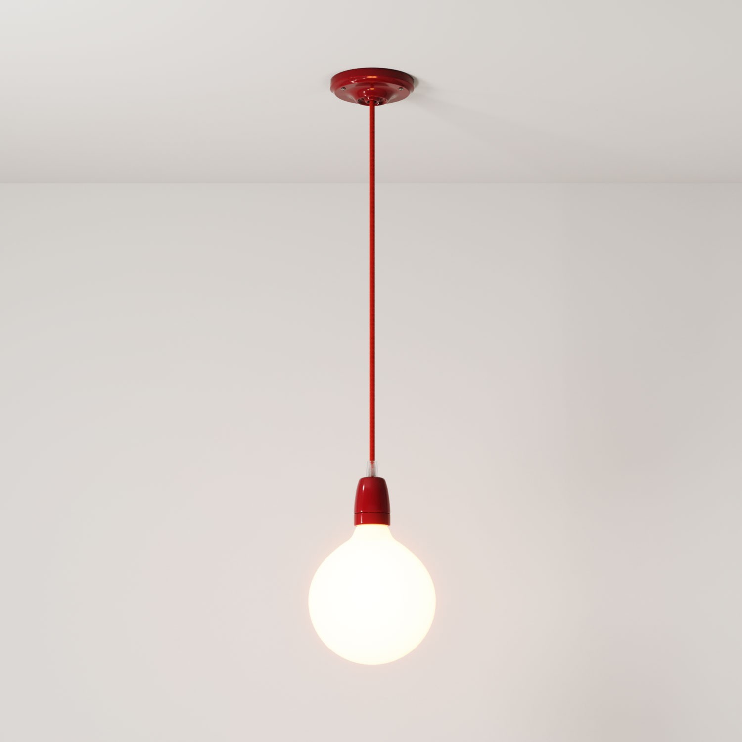 Pendant lamp with textile cable and coloured porcelain details - Made in Italy - Bulb included