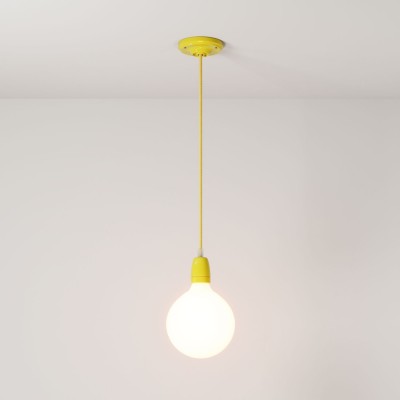 Pendant lamp with textile cable and coloured porcelain details - Made in Italy - Bulb included