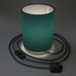 Posaluce in metal with Petrol Blue Cinette Cilindro lampshade