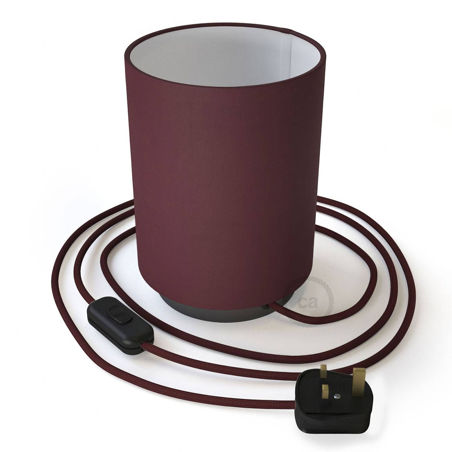 Posaluce in metal with Burgundy Canvas Cilindro lampshade