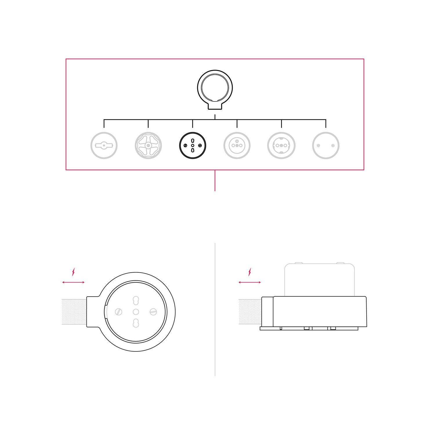 Italian double two-way socket kit 10/16A for wall and base for Creative-Tubes in porcelain