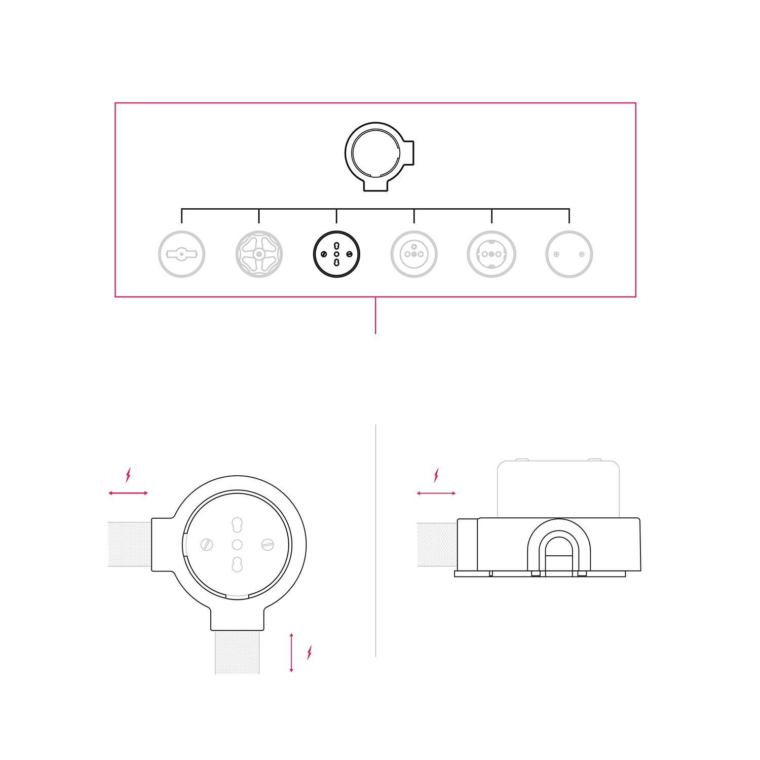 Italian double two-way socket kit 10/16A for wall and base for Creative-Tubes in porcelain