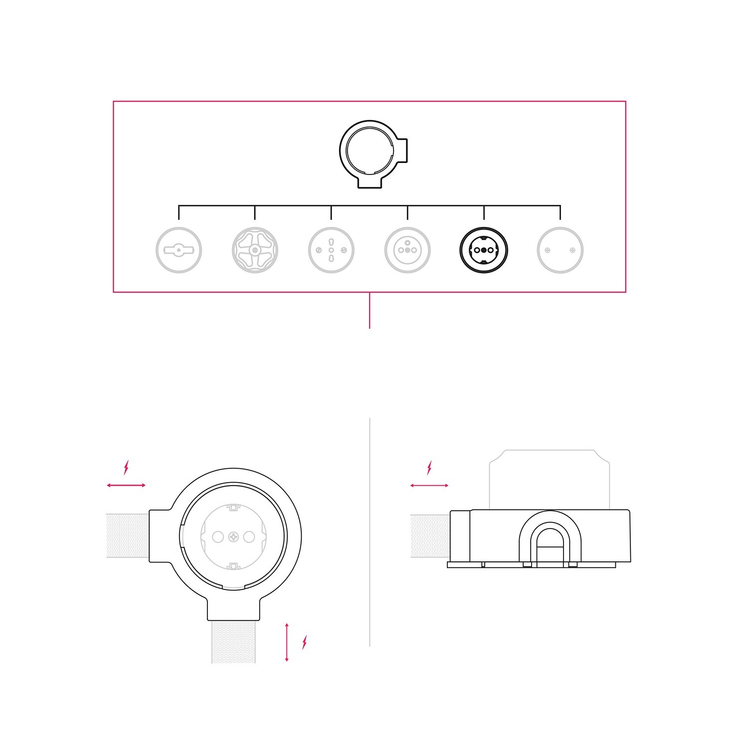 Kit base enchufe schuko para pared y base para Creative-Tubes en porcelana