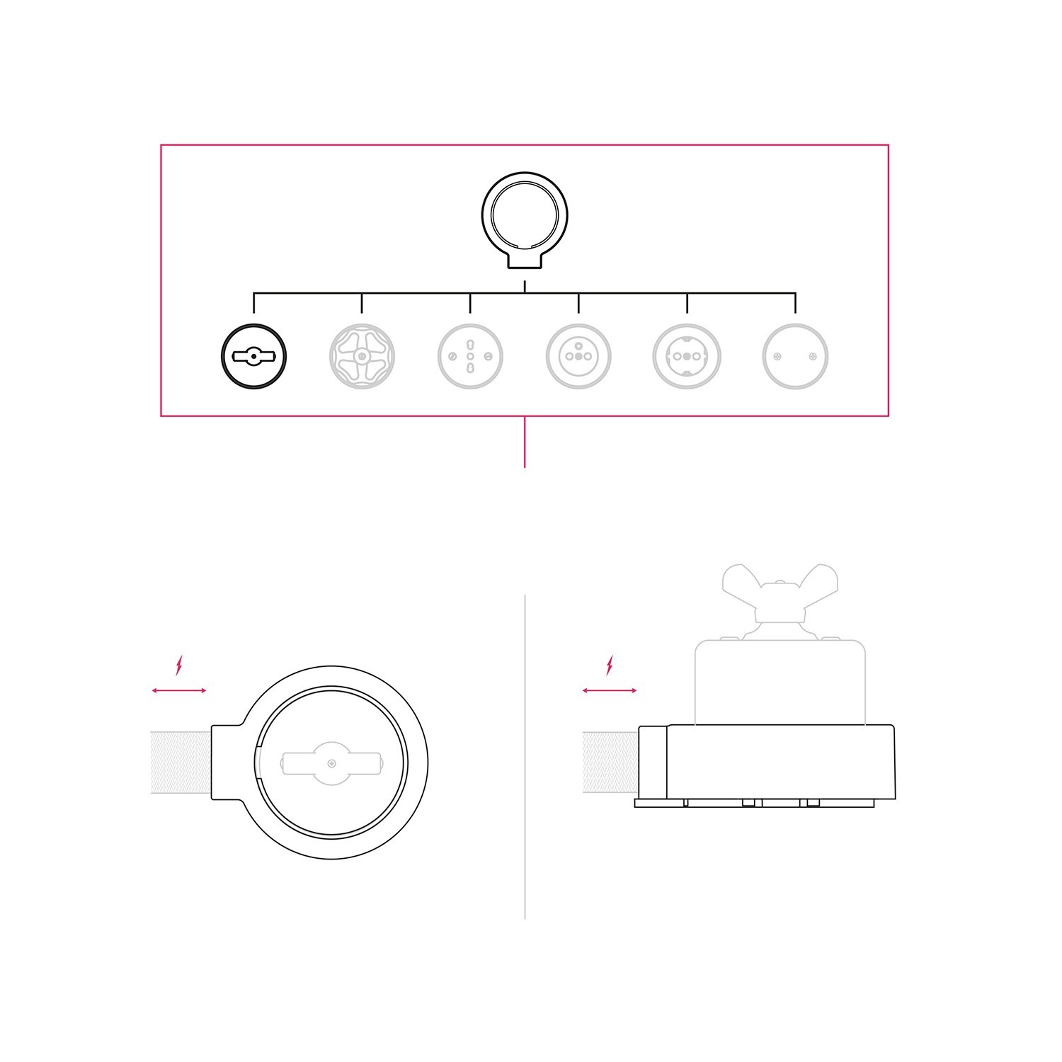 Switch/Diverter kit with butterfly nut and base for Creative-Tubes in white porcelain