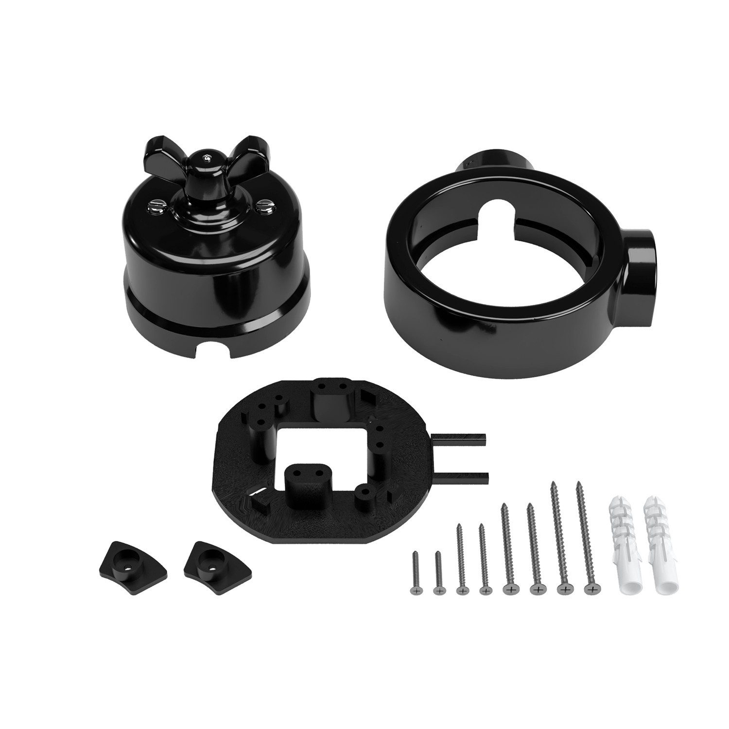 Switch/Diverter kit with butterfly nut and base for Creative-Tubes in black porcelain