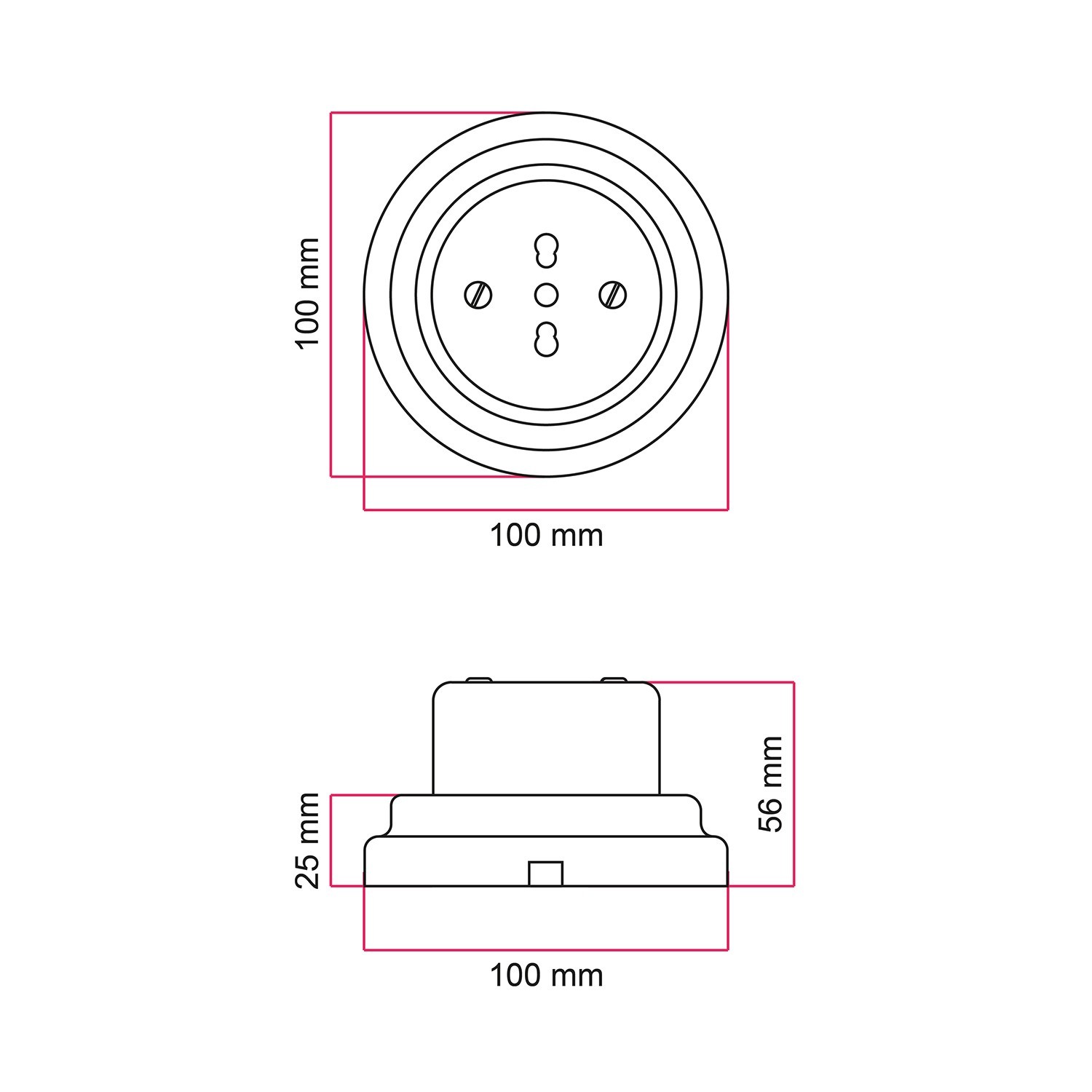 Italian double-pole socket kit 10/16A with wall and porcelain base