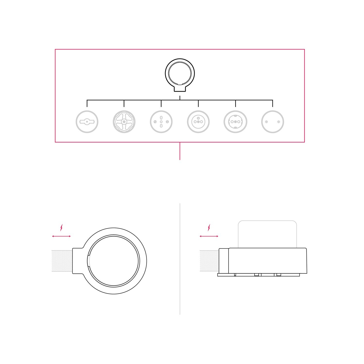 Porcelain base for electrical socket and switch/diverters compatible with Creative-Tubes - from 1 to 4 outputs