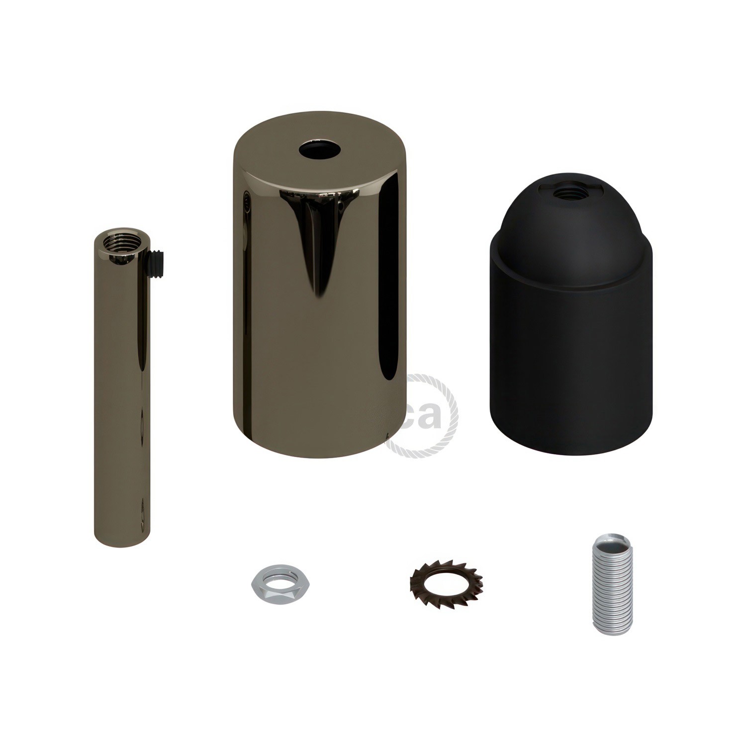 Kit portalámparas cilíndrico de metal E27 prensaestopa 7cm