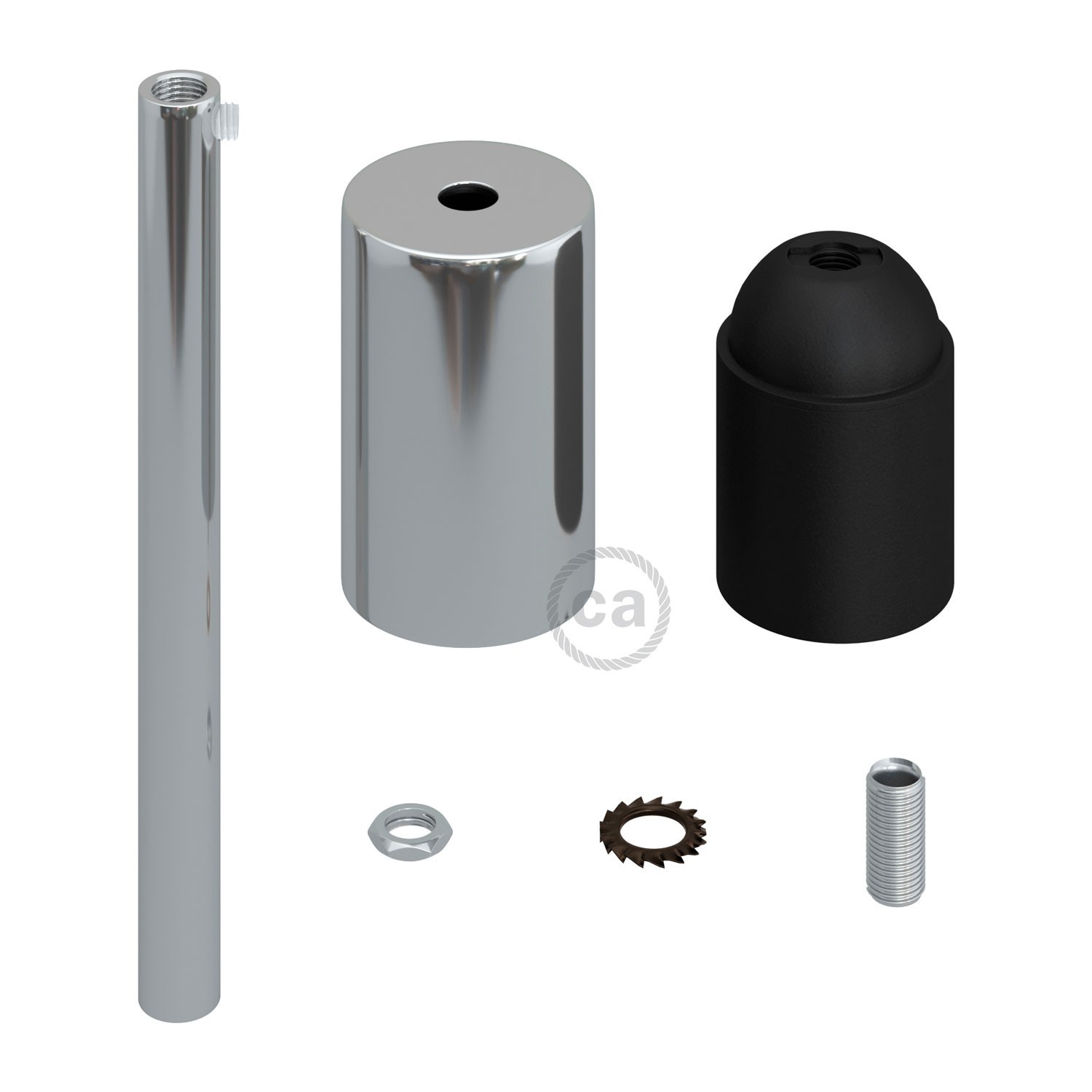 Kit portalámparas cilíndrico de metal E27 prensaestopa 15cm