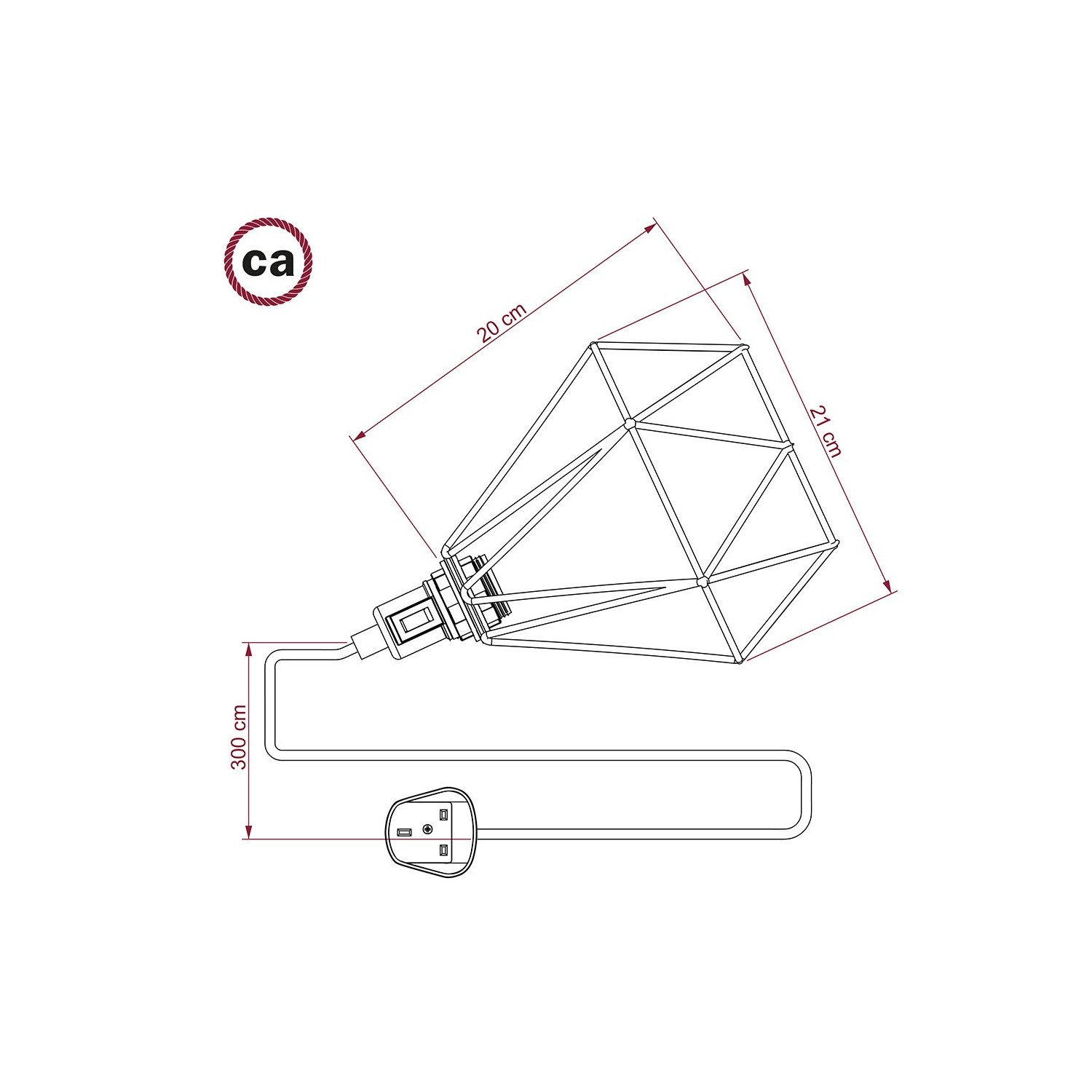 Lámpara de mesa Snake - Lámpara enchufable con pantalla de jaula Diamond