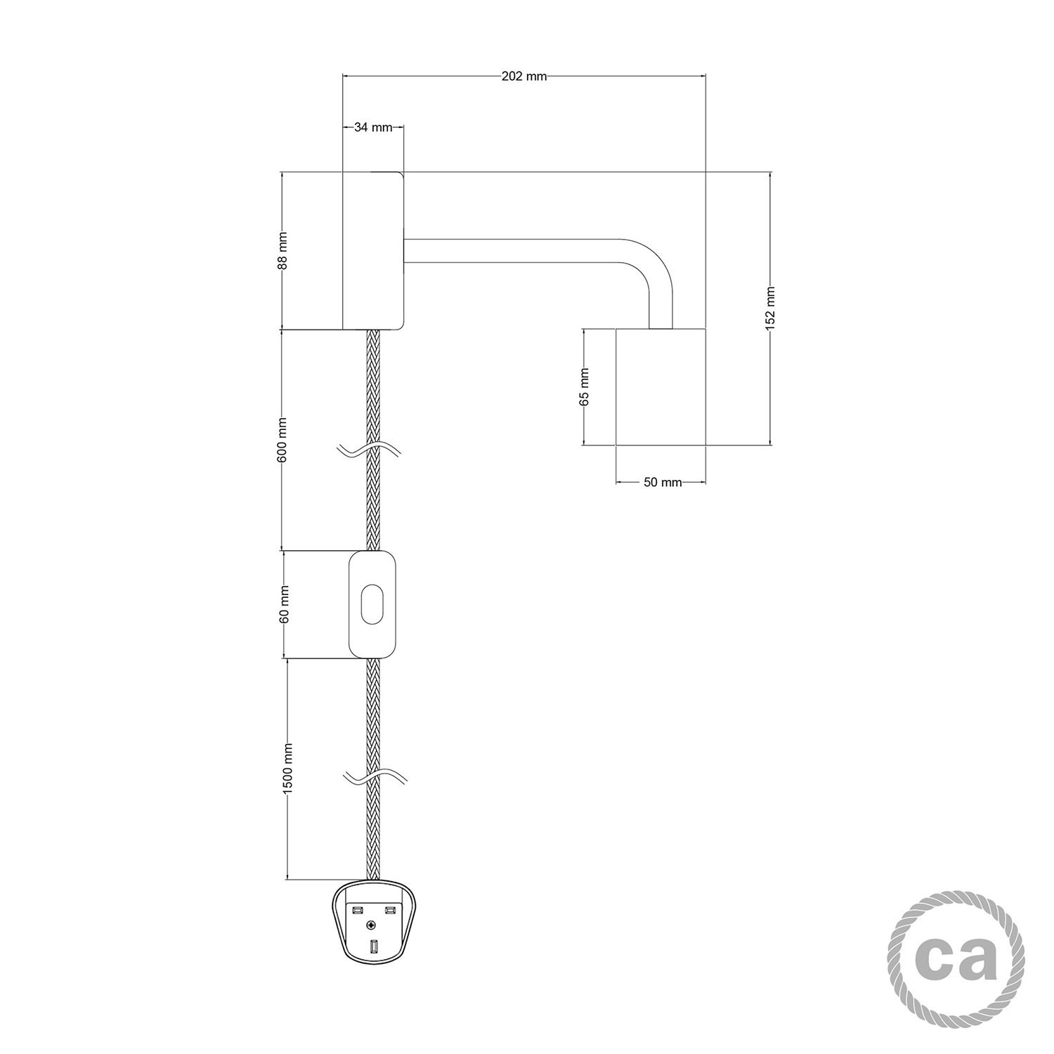 Lámpara Spostaluce de madera con extensión curva