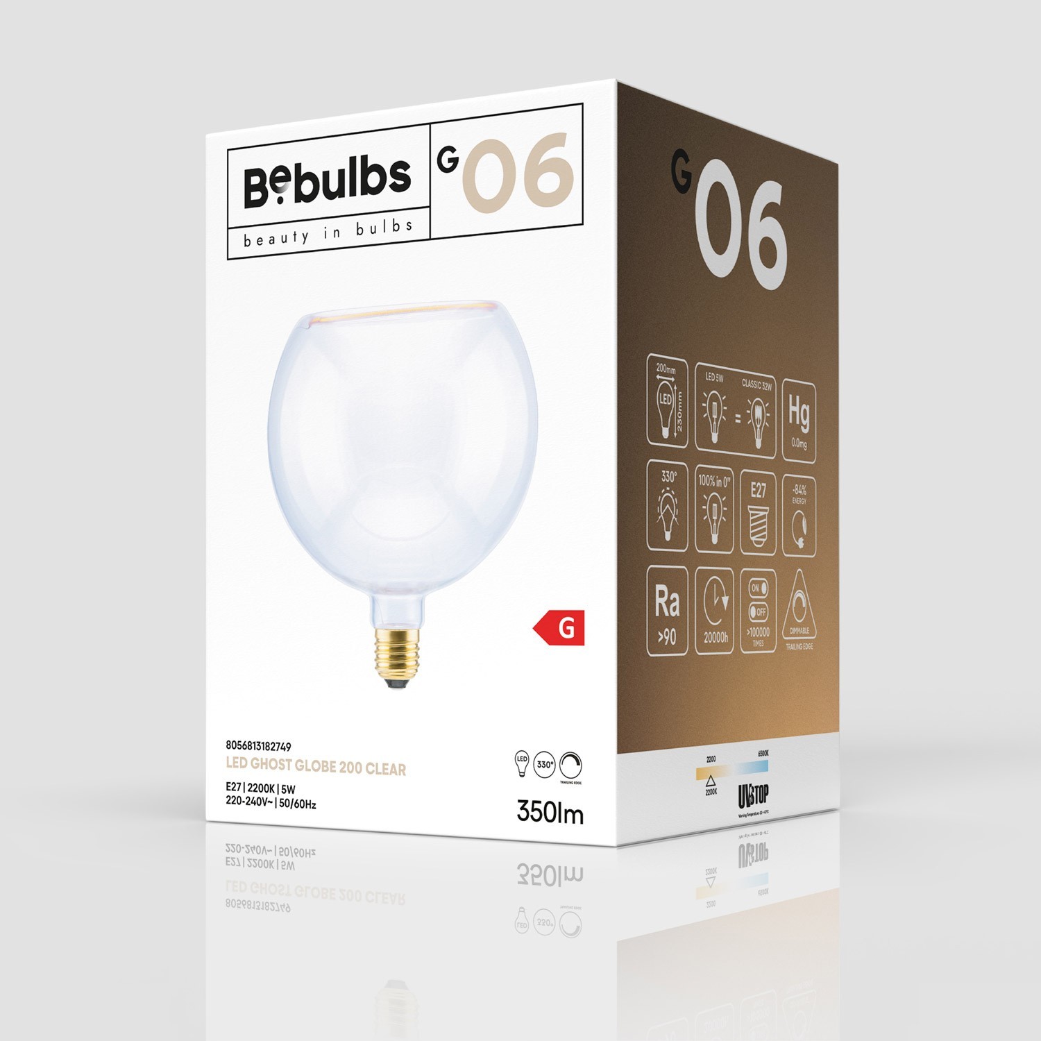 Bombilla LED Transparente Línea Ghost CRI 90 G200 5W 350Lm E27 2200K Regulable - G06