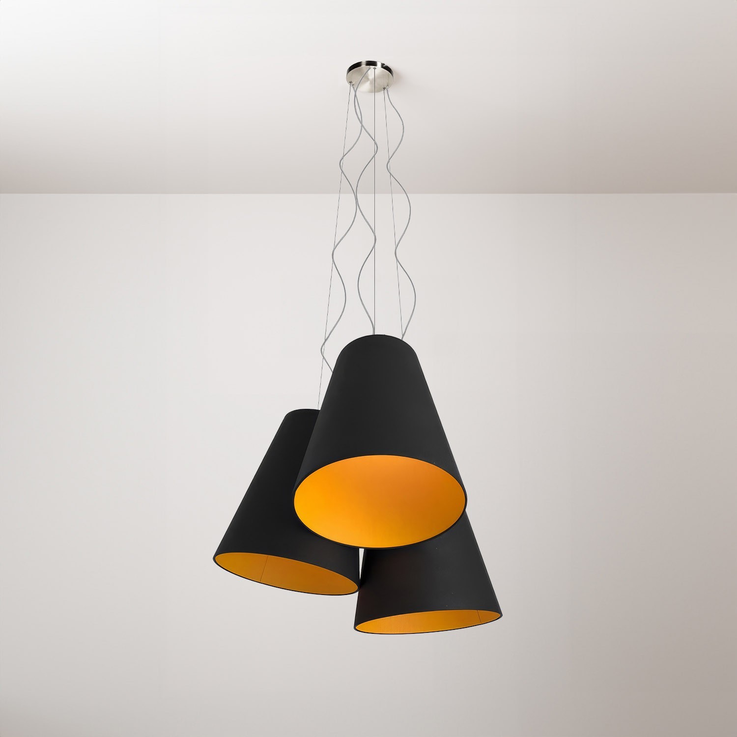 Trittico chandelier with two-tone cone lampshade - Made in Italy