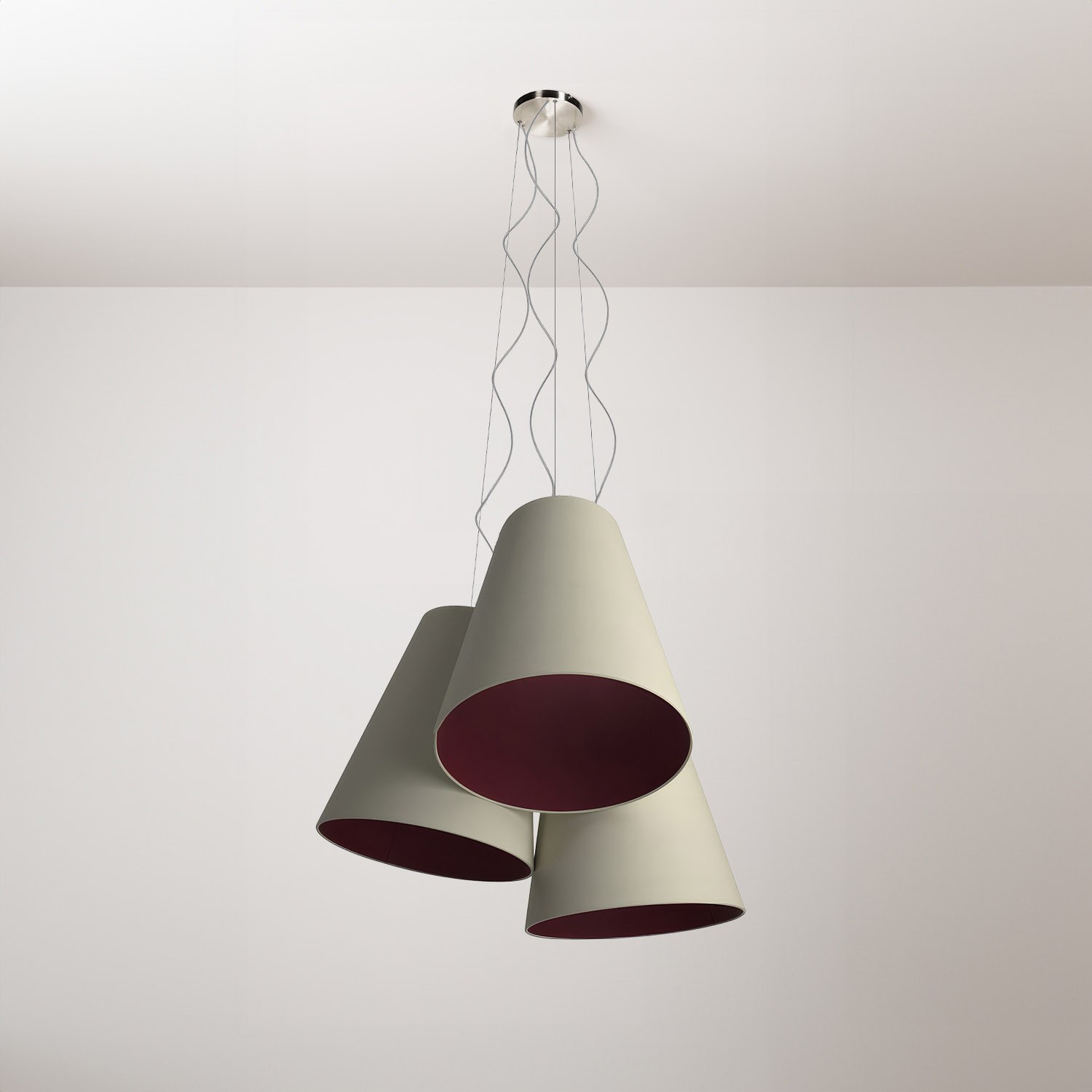 Trittico chandelier with two-tone cone lampshade - Made in Italy