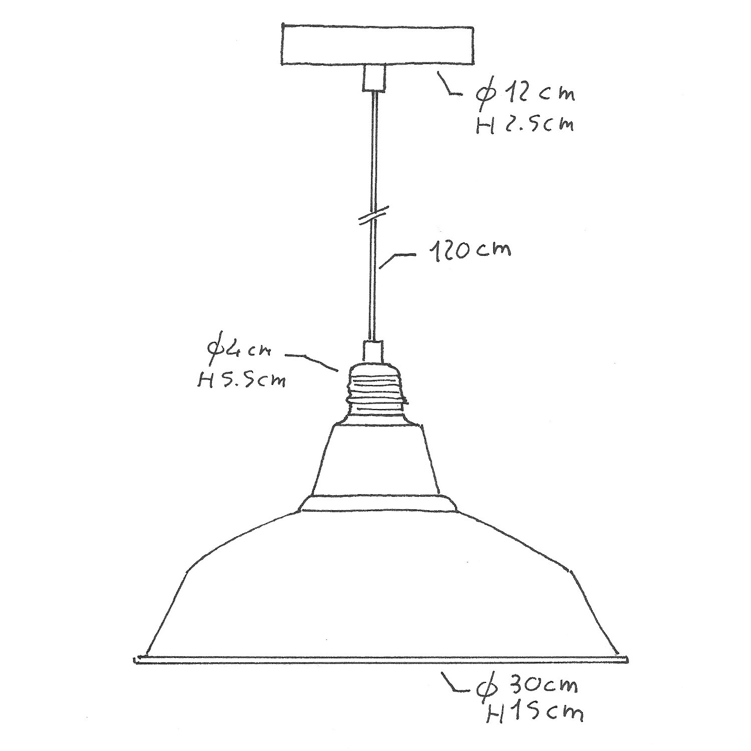 Pendant lamp with textile cable, Bistrot lampshade and metal details - Made in Italy - Bulb included