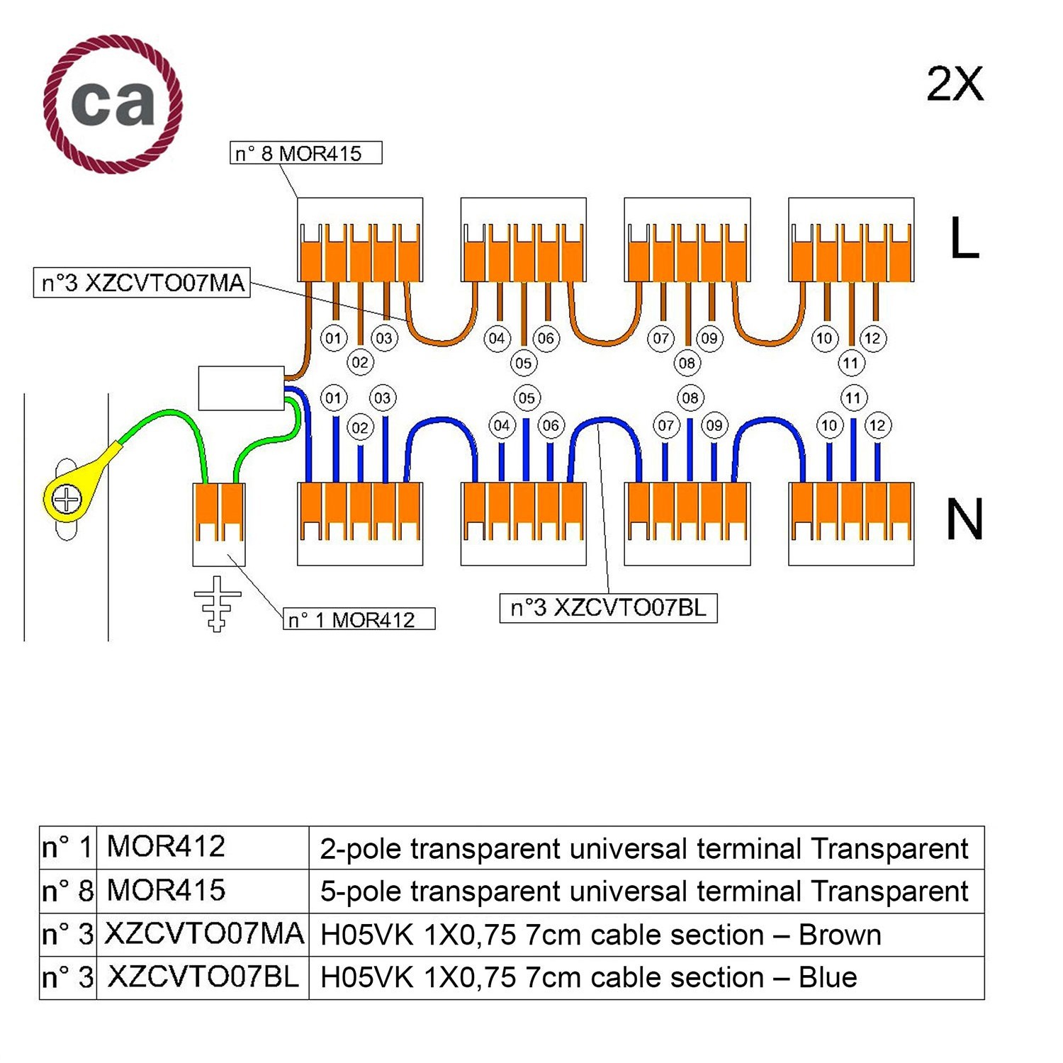 Kit de conexión WAGO compatible con cable 2x para Rosetón de 12 agujeros