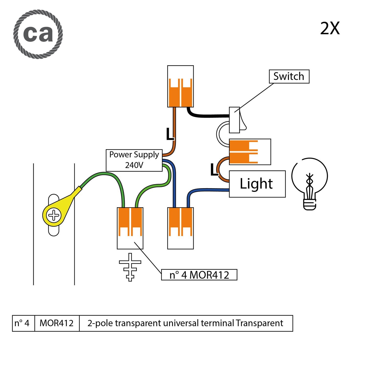 Kit de conexión WAGO compatible con cable 2x para mini rosetón de 1 agujero con interruptor