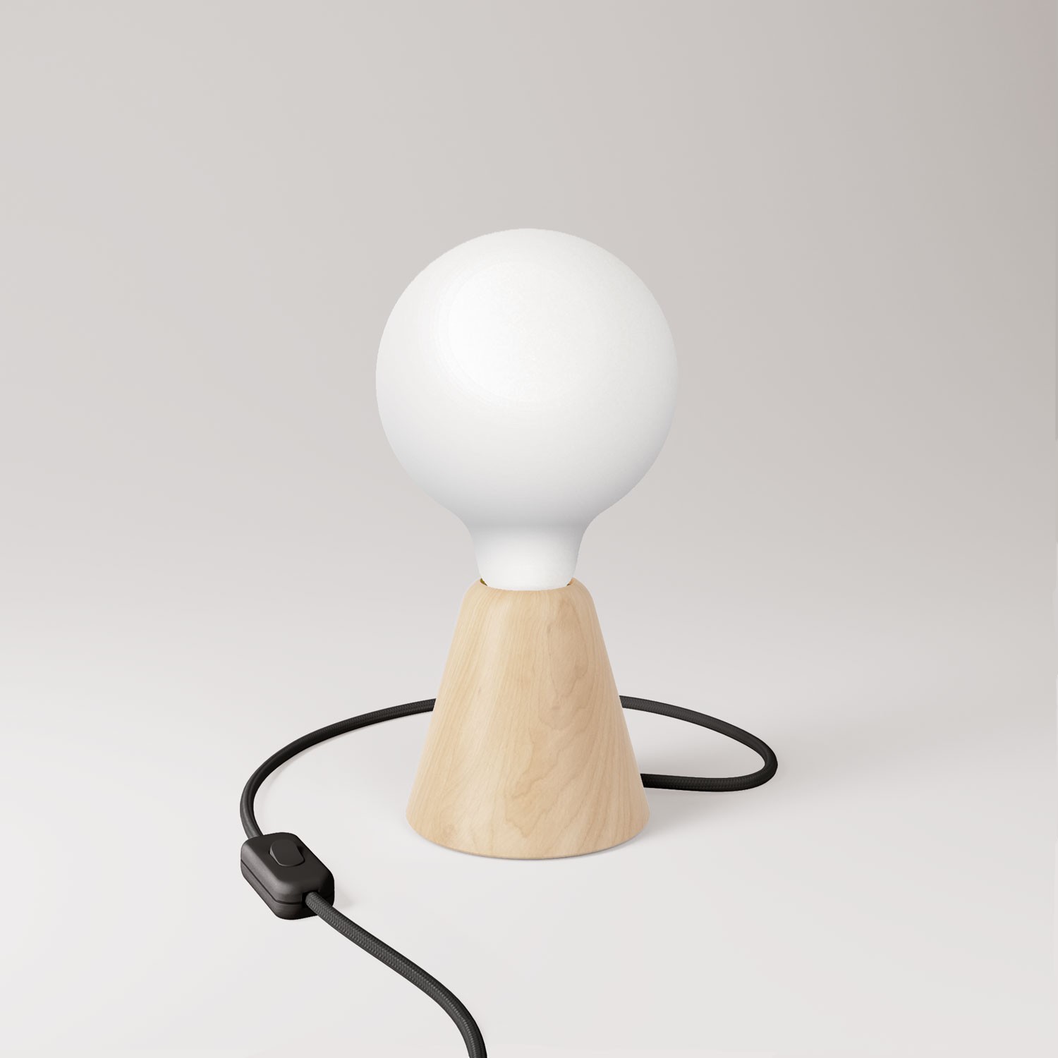 Table lamp with base in alder wood and porcelain effect bulb