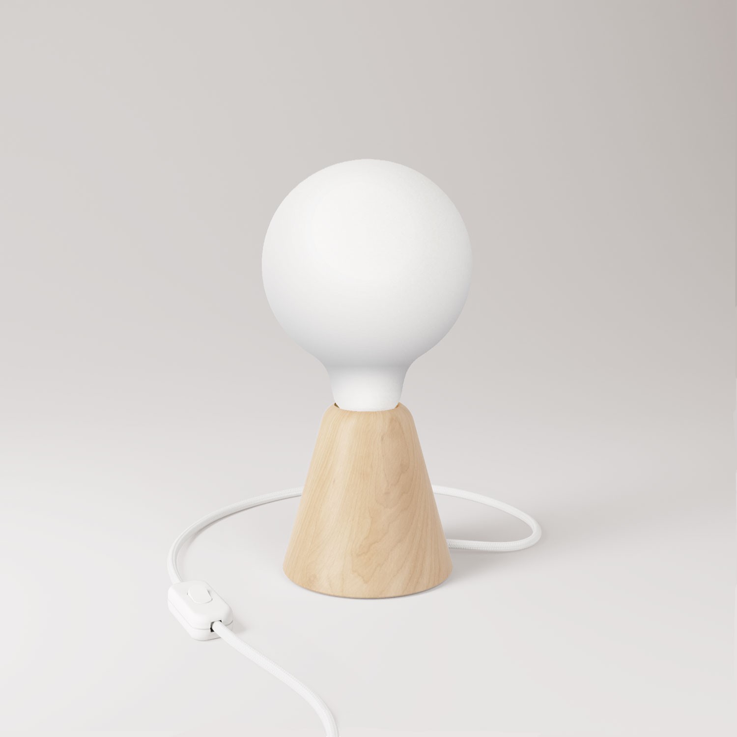 Table lamp with base in alder wood and porcelain effect bulb