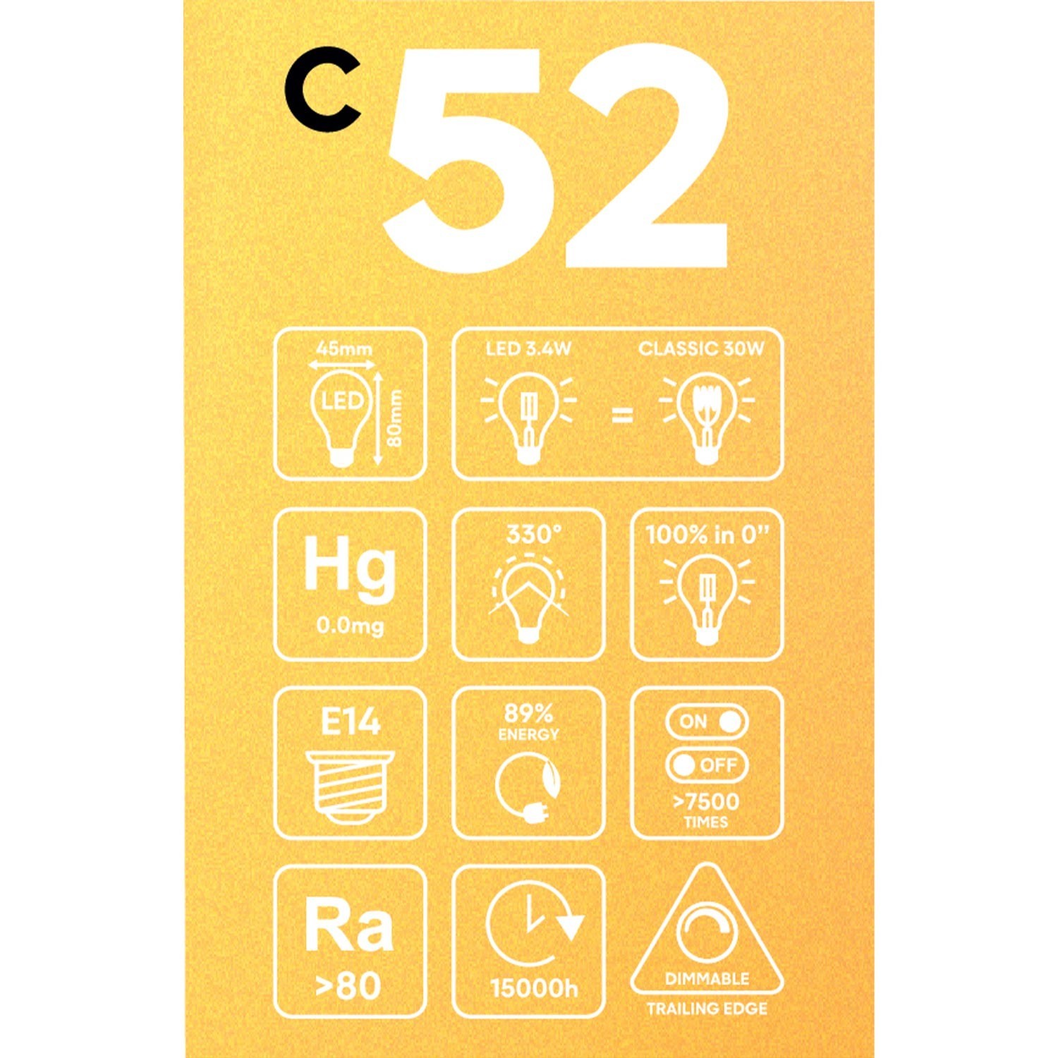 LED Golden Light Bulb Carbon Line Filament Cage Mini Globe G45 3,4W 300Lm E14 2700K Dimmable - C52