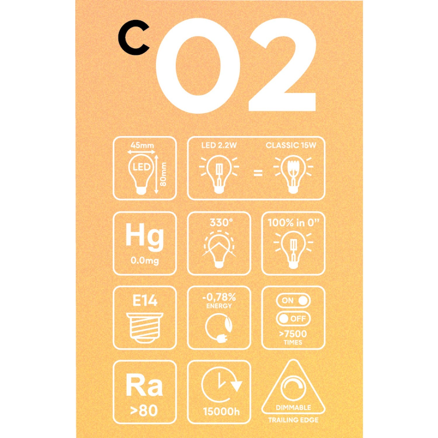 LED Golden Light Bulb Carbon Line Curved Spiral Filament Mini Globe G45 2,2W 136Lm E14 1800K Dimmable - C02