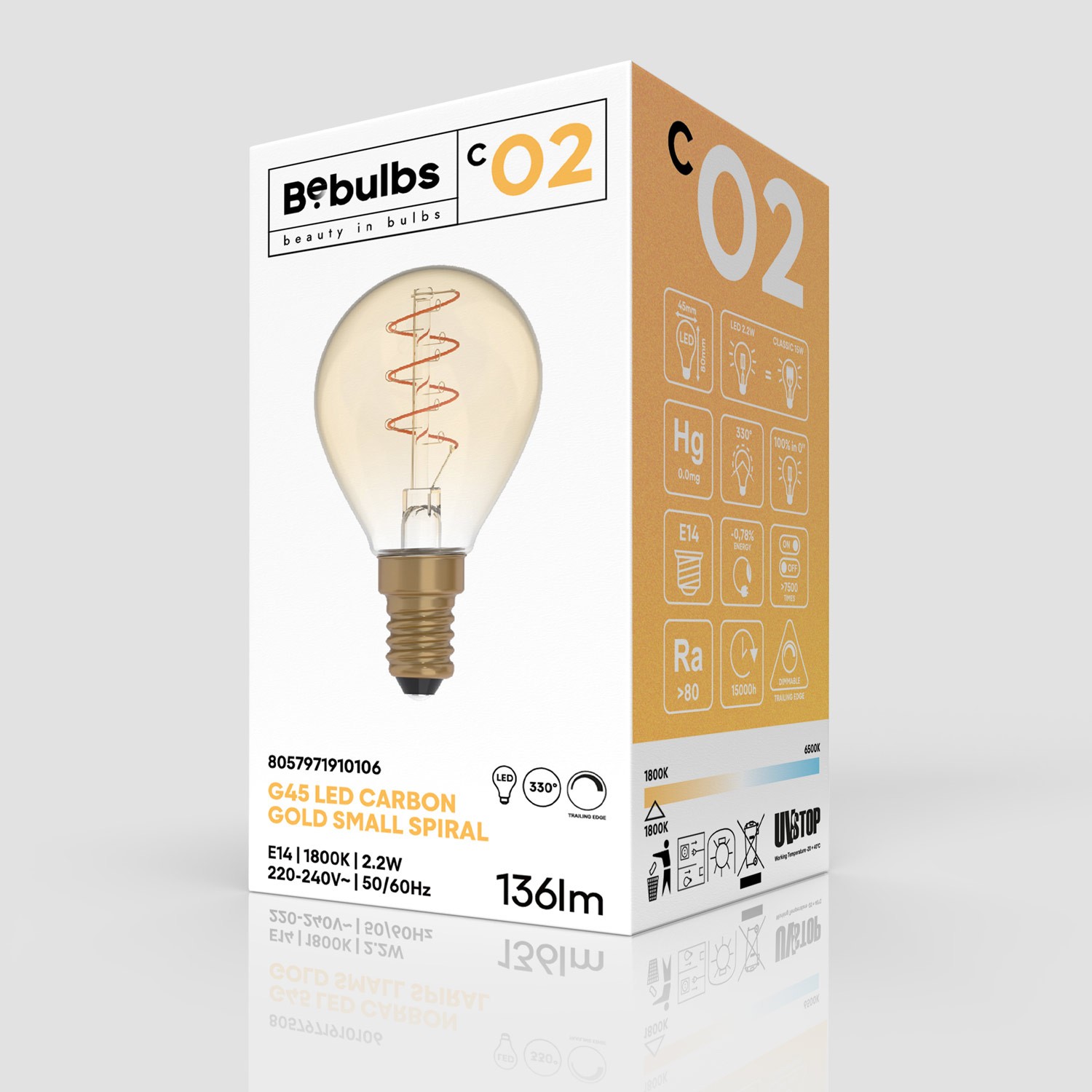 LED Golden Light Bulb Carbon Line Curved Spiral Filament Mini Globe G45 2,2W 136Lm E14 1800K Dimmable - C02