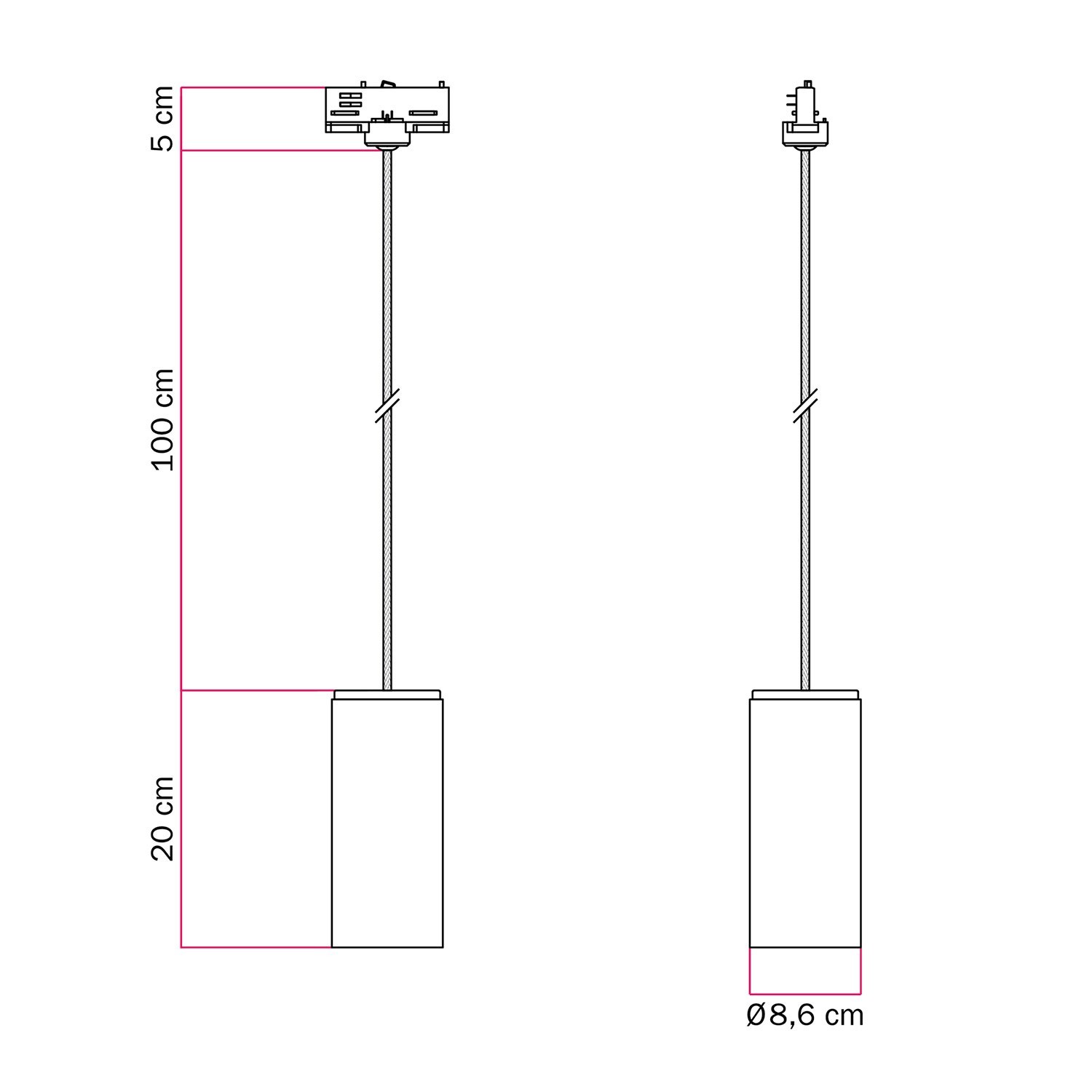 Lámpara de suspensión para carril con cable textil y Tub-E27